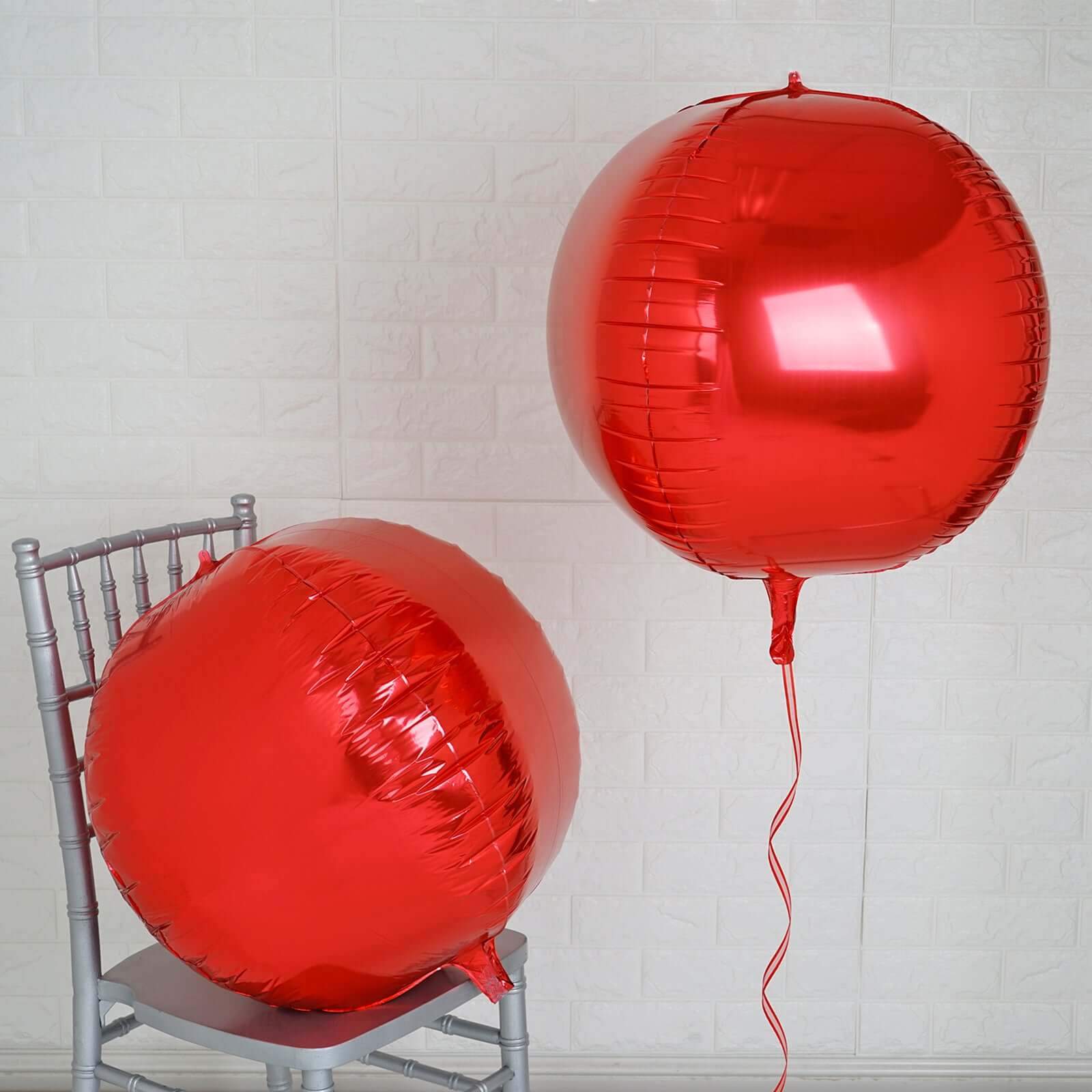 2 Pack 18 4D Metallic Red Sphere Mylar Foil Helium or Air Balloons