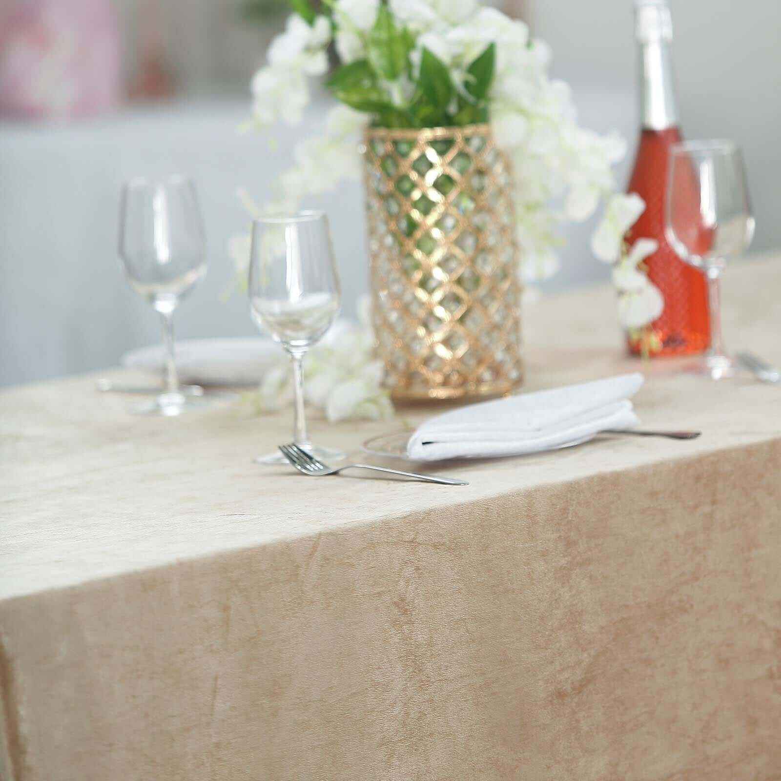 Premium Velvet 90x156 Rectangle Tablecloth Champagne - Reusable Soft & Seamless Table Cover