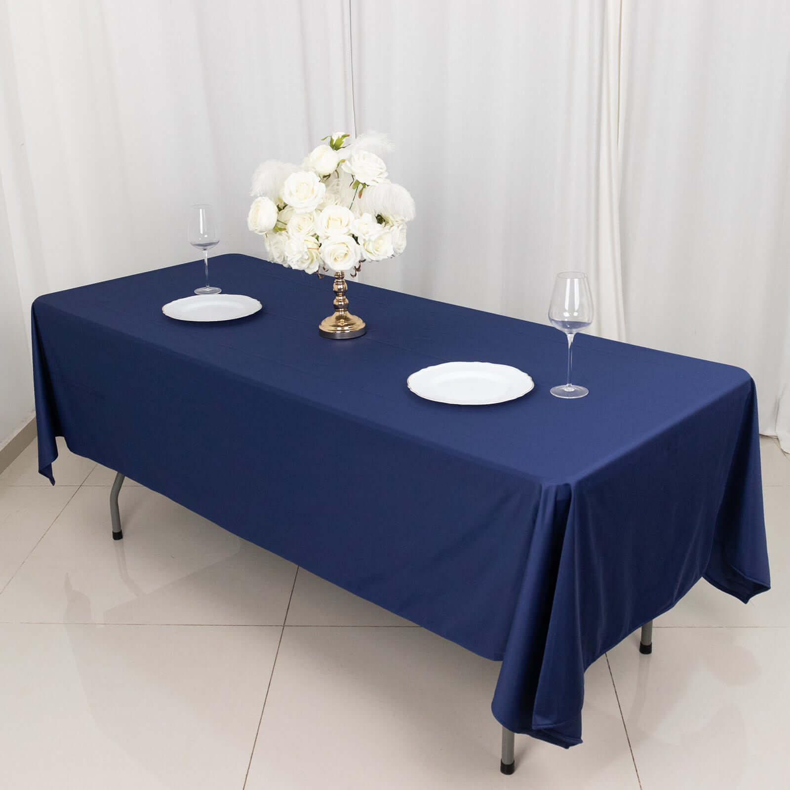 Premium Scuba Rectangular 60x102 Tablecloth Navy Blue - Wrinkle Free & Stain Resistant Table Cover