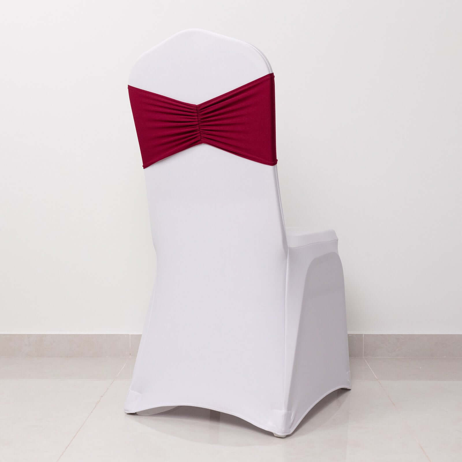 5 Pack Spandex Chair Sashes Burgundy Ruffled Style - Wide Easy to Use Stretch Chair Bands 8x13