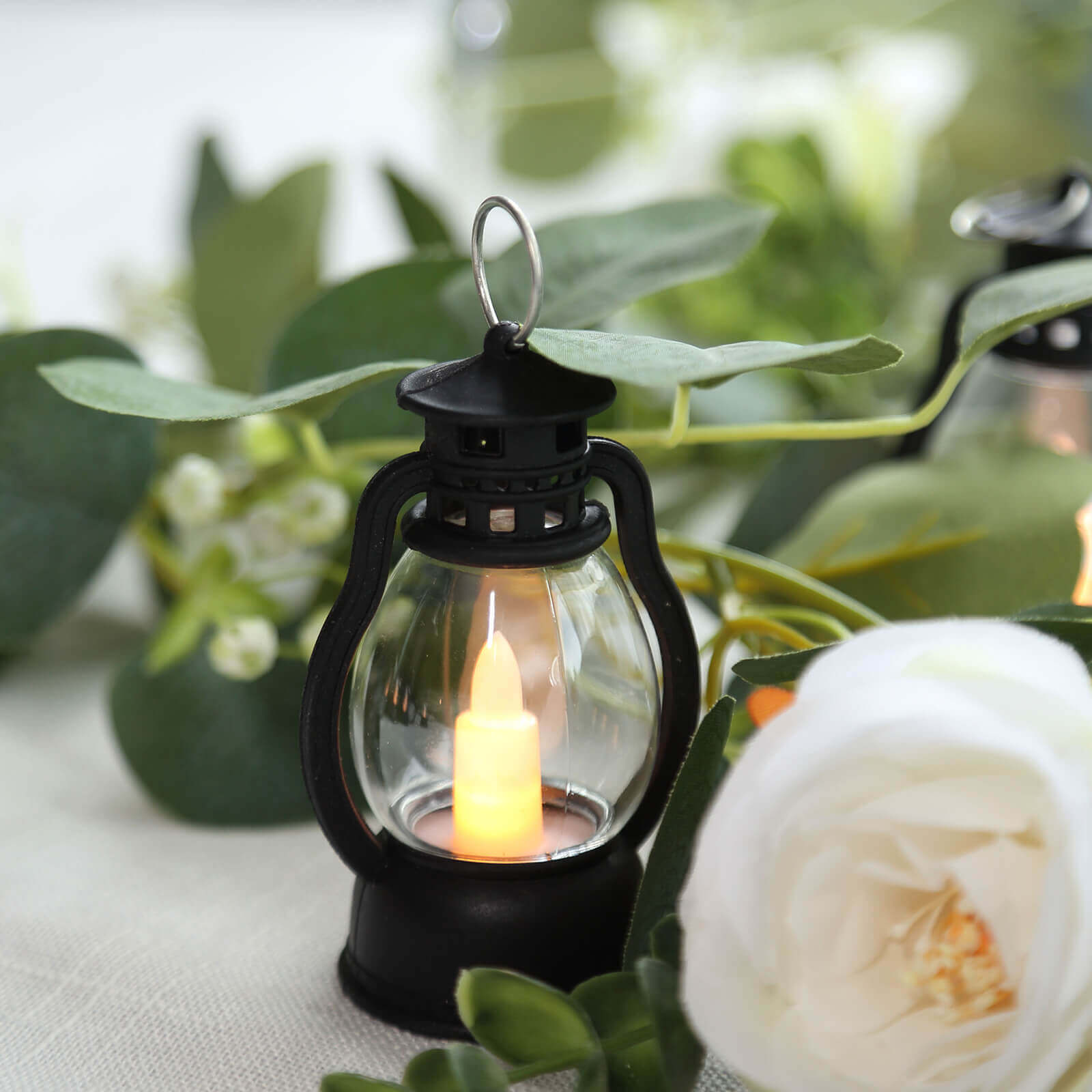 12-Pack LED Flickering Decorative Lights Vintage Black - Battery Operated Mini Hanging Lanterns 3.5