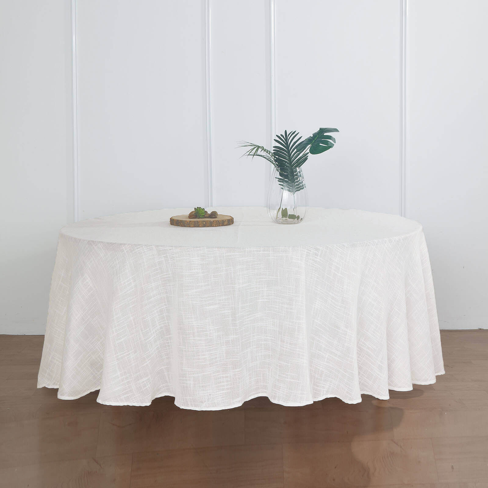 Faux Linen 108 Round Tablecloth White - Slubby Textured & Wrinkle Resistant for Banquets and Receptions