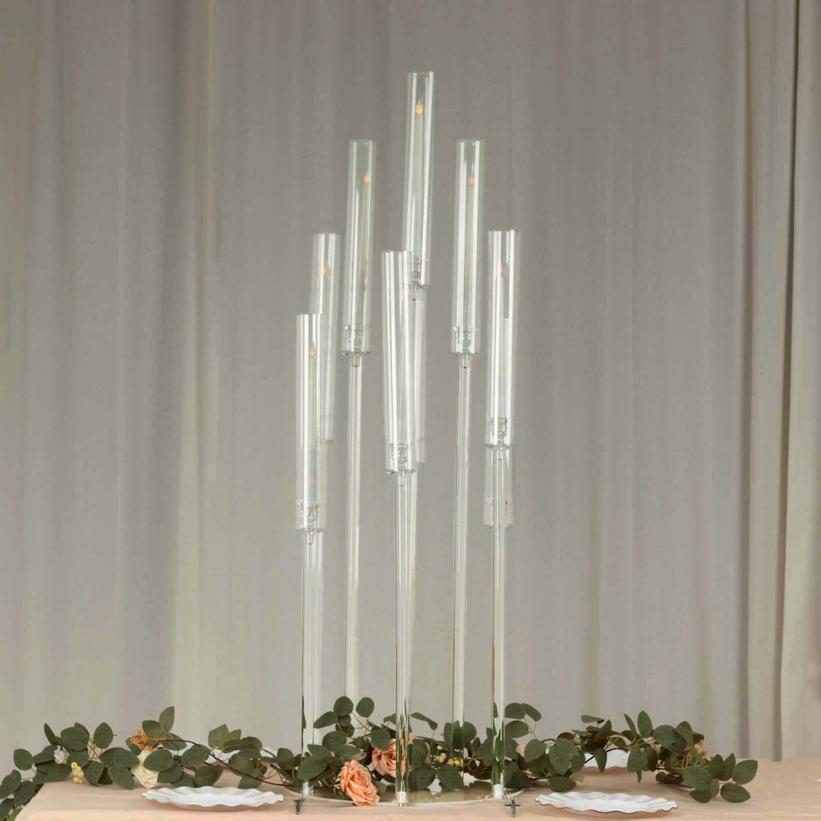 10-Arm Round Cluster Acrylic Candelabra Clear with Circular Base - Stylish Taper Candle Holder Table Centerpiece for Pillar Candles 47