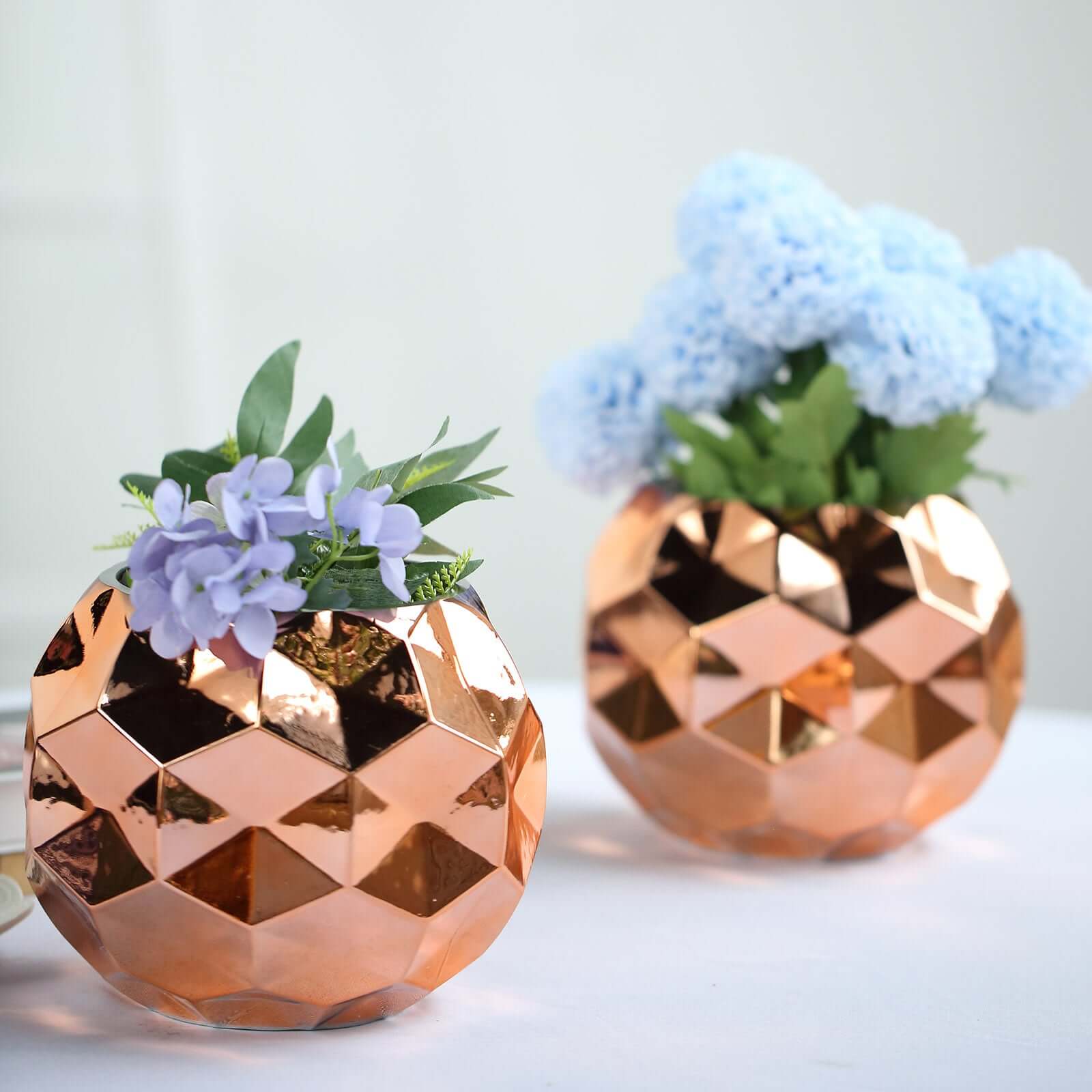 2-Pack Mercury Glass Vases Honeycomb Design Rose Gold - Stylish Geometric Wedding Centerpieces 6