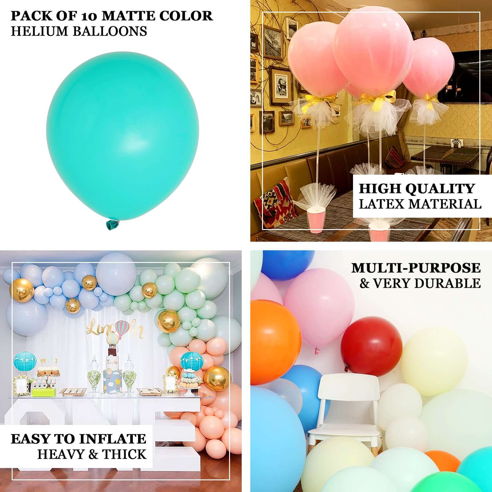 10 Pack 18 Matte Pastel Ice Blue Helium or Air Latex Party Balloons