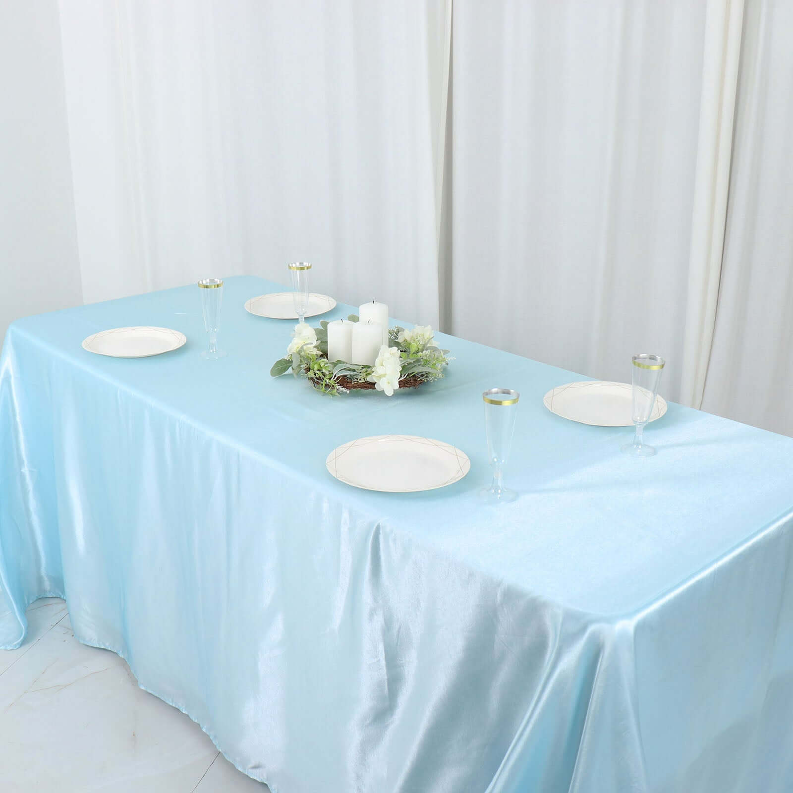 Satin Rectangular 90x132 Tablecloth Light Blue Satin - Seamless Table Cover