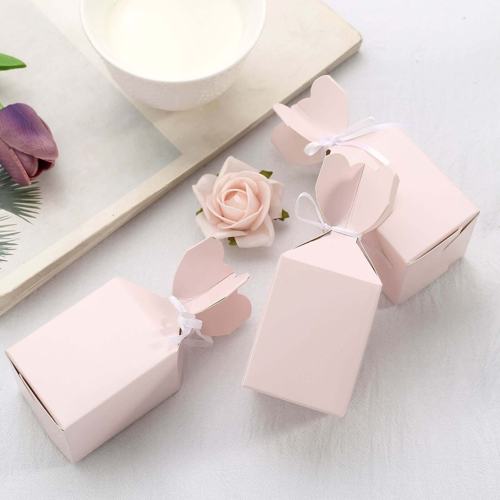 25 Pack Blush Floral Top Satin Ribbon Party Favor Candy Gift Boxes