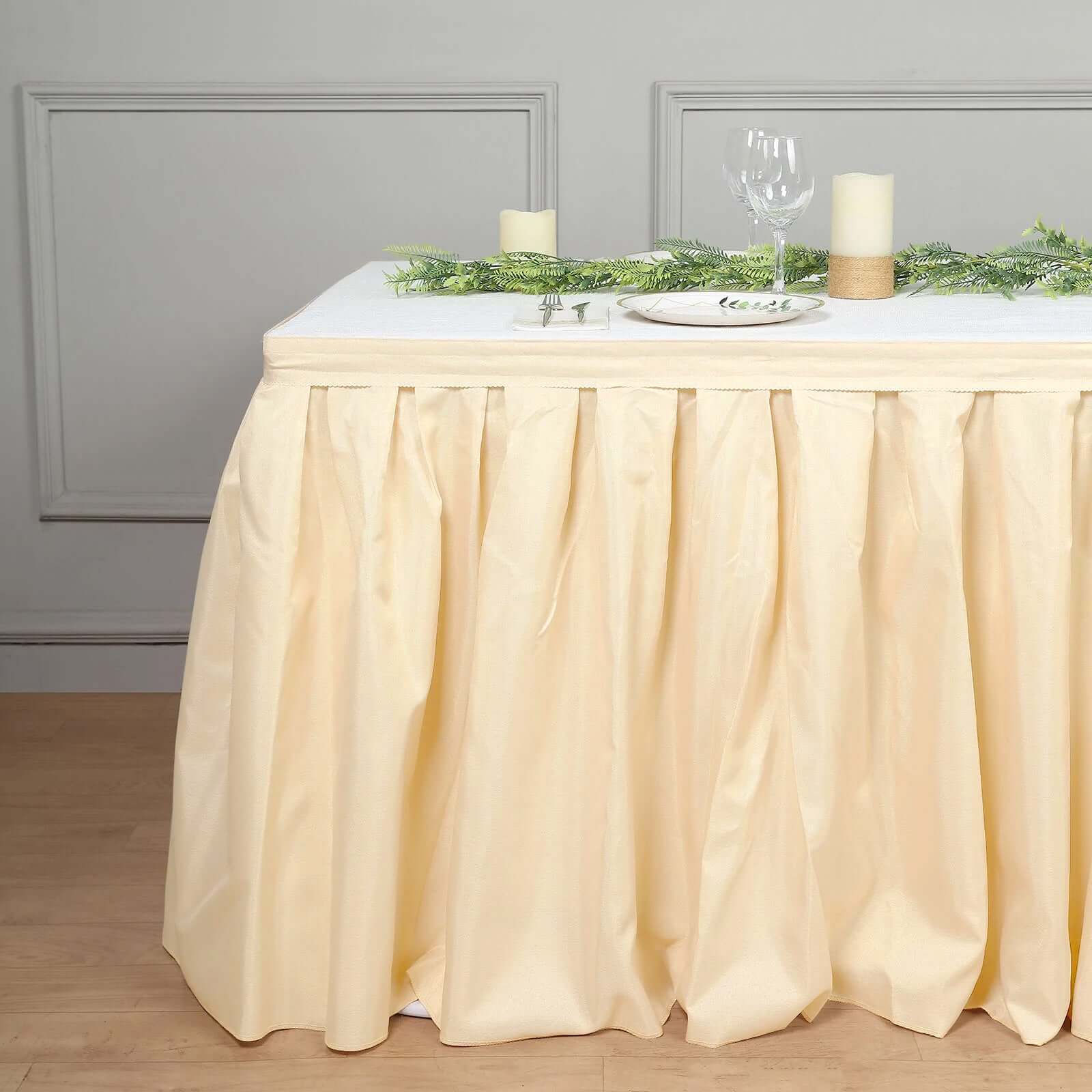 Polyester 17ft Table Skirt Beige - Classic Pleated Design