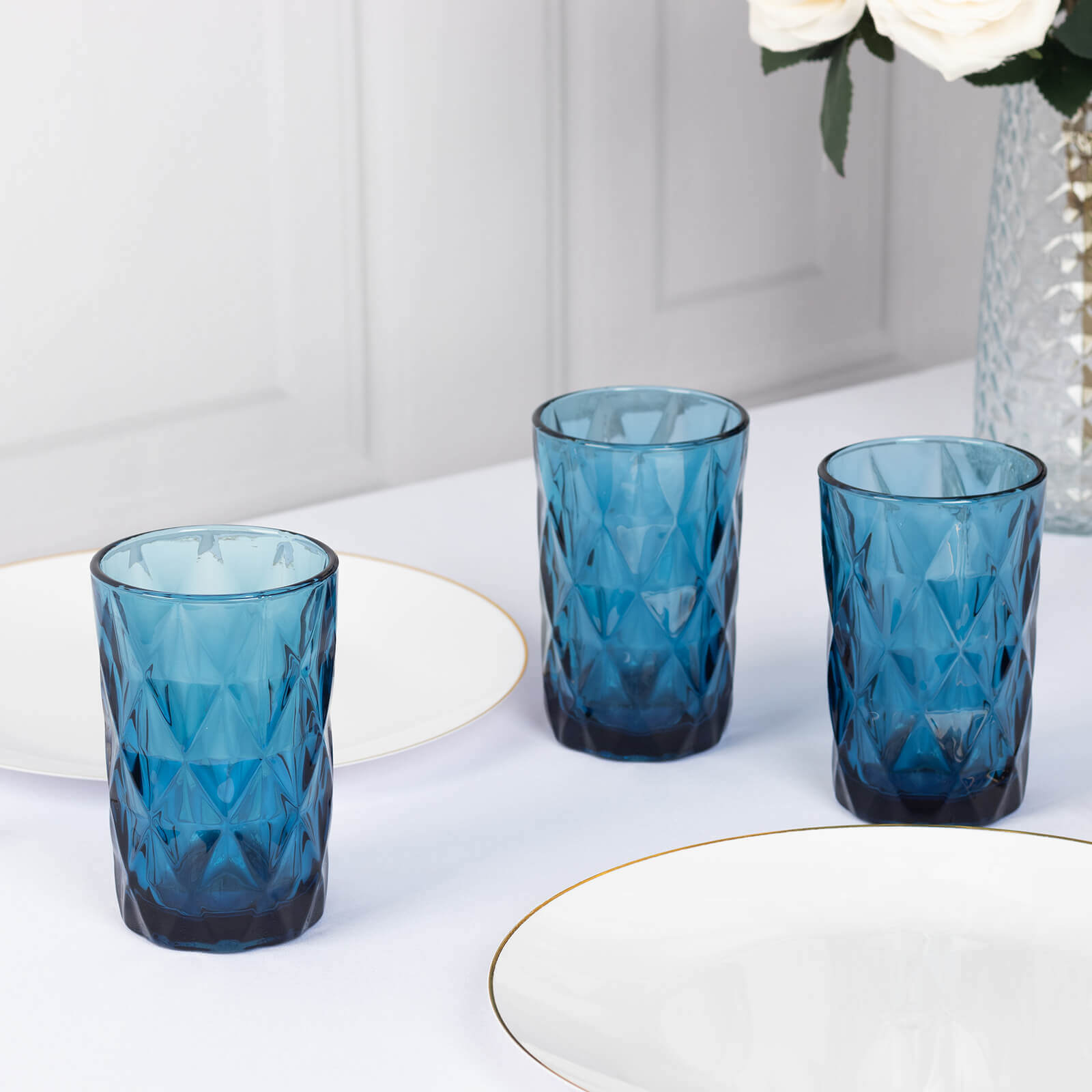 6-Pack Whiskey Glasses Ocean Blue Textured Crystal Cut Design with Heavy Base - Highball Tumblers for Parties & Events 12oz 5