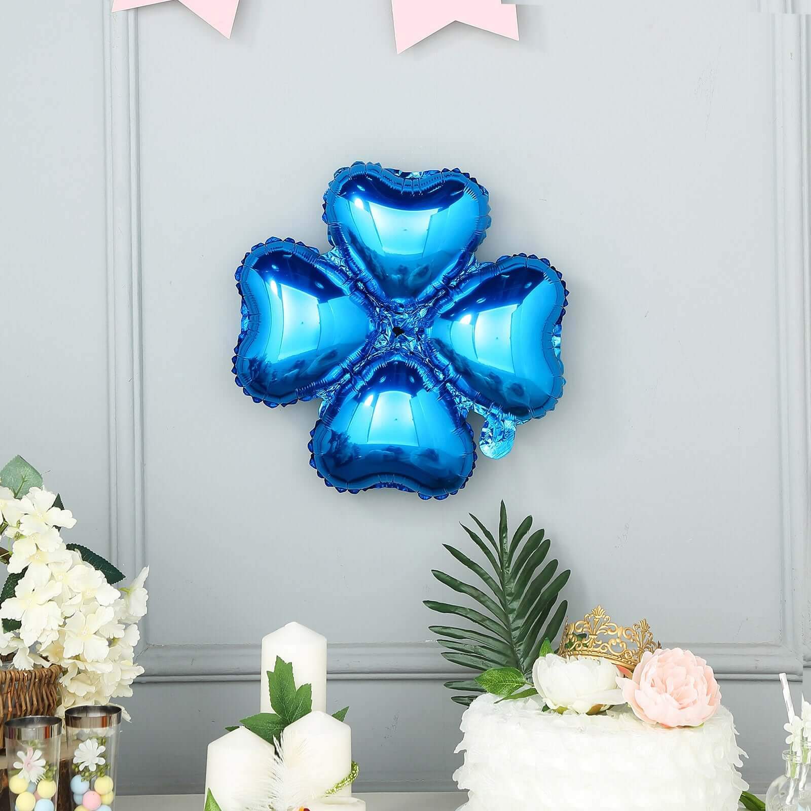 10 Pack 15 Royal Blue Four Leaf Clover Shaped Mylar Foil Balloons