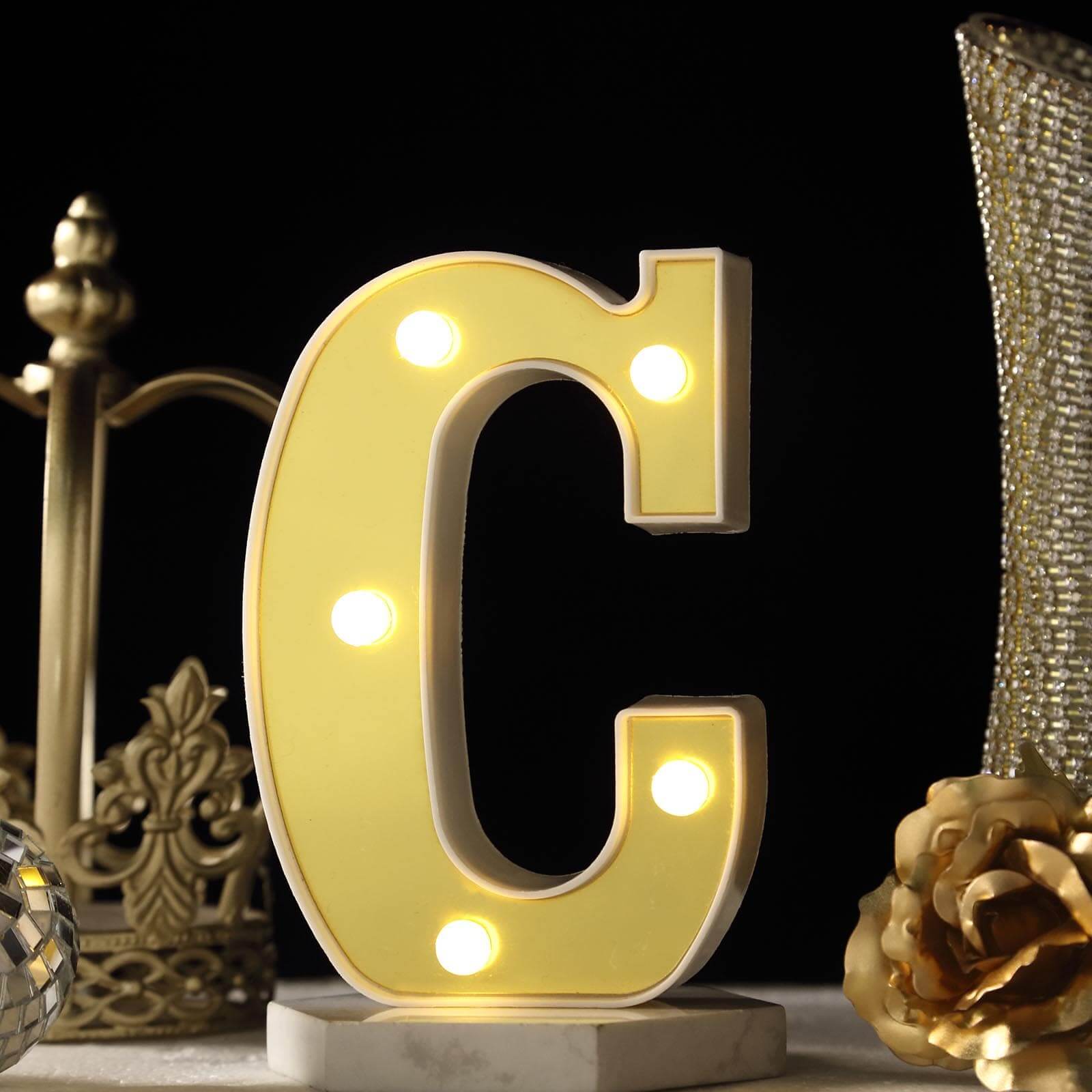 3D Marquee Letter C Warm White 5 LED Lights Gold - Chic Light-Up Decor for Events 6