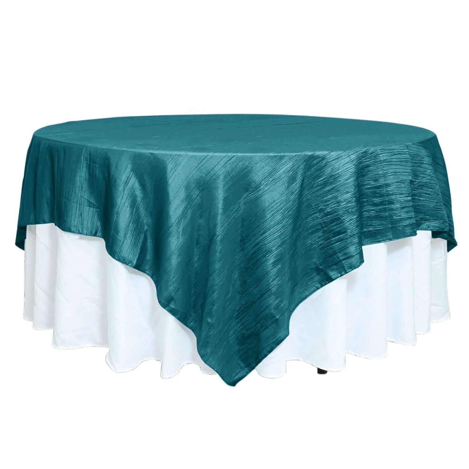 Taffeta 90x90 Table Overlay Square Tablecloth Peacock Teal - Accordion Crinkle Table Cover