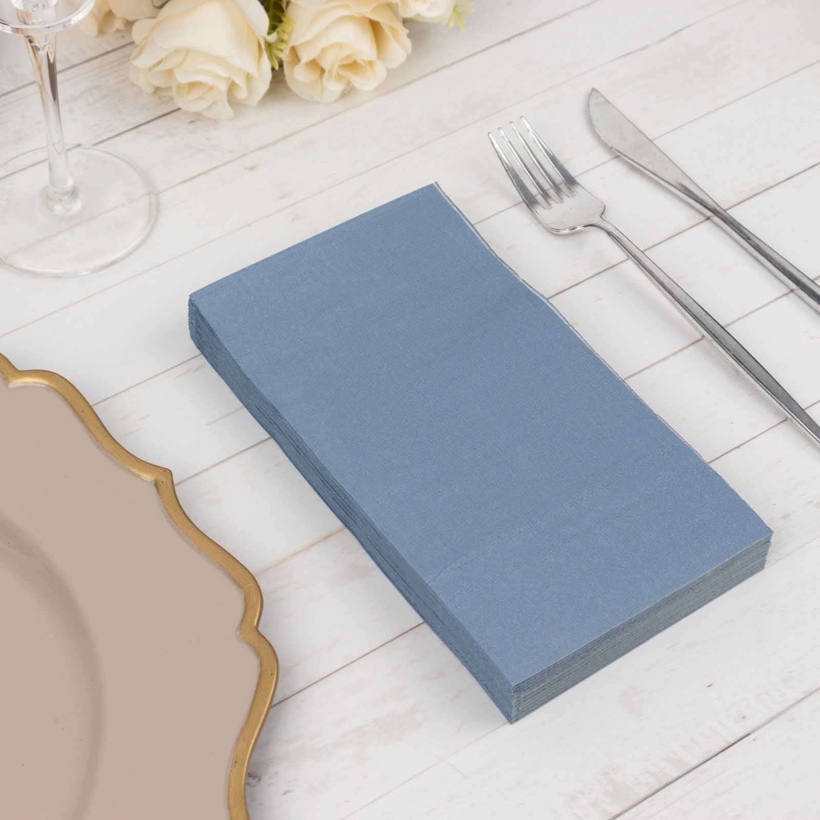 50-Pack Paper Napkins Soft Dusty Blue - Disposable 2-Ply Cocktail and Beverage Napkins for Weddings