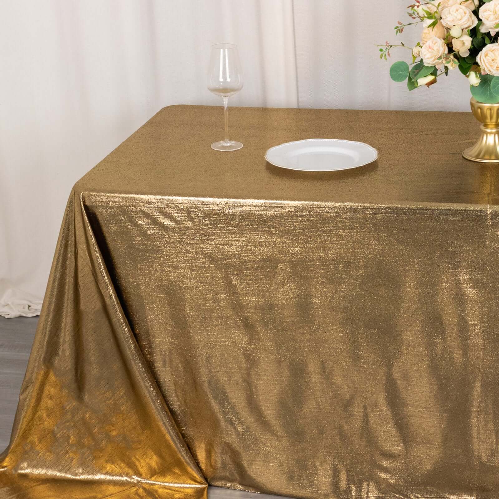 Sequin Dots Polyester 90x132 Rectangle Tablecloth Shimmering Antique Gold - Seamless, Glittering & Wrinkle Free Table Cover