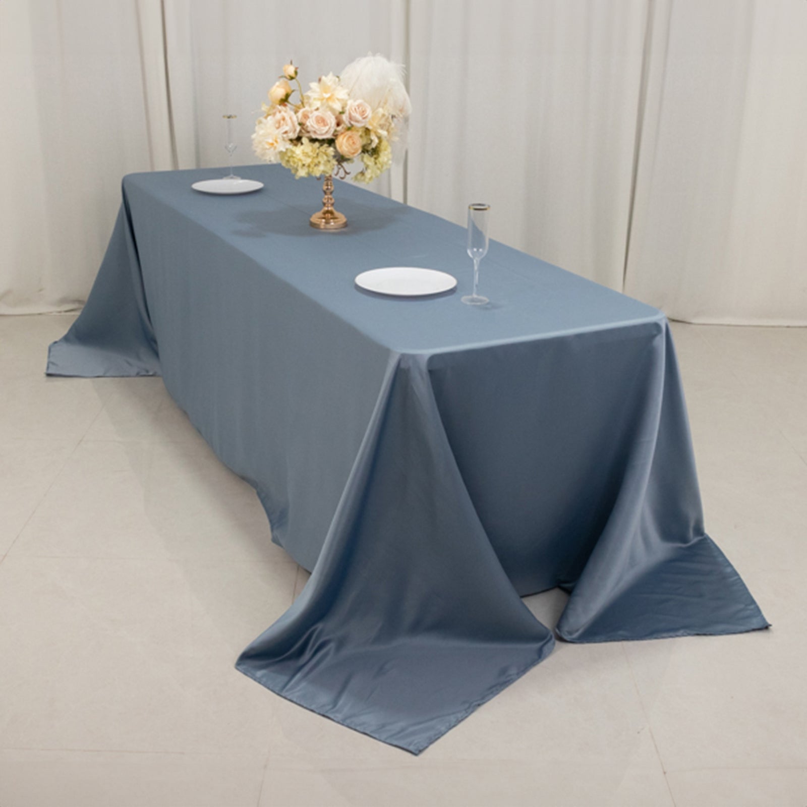 Lamour Satin 90x156 Rectangle Tablecloth Dusty Blue - Luxurious, Soft Seamless Table Cover