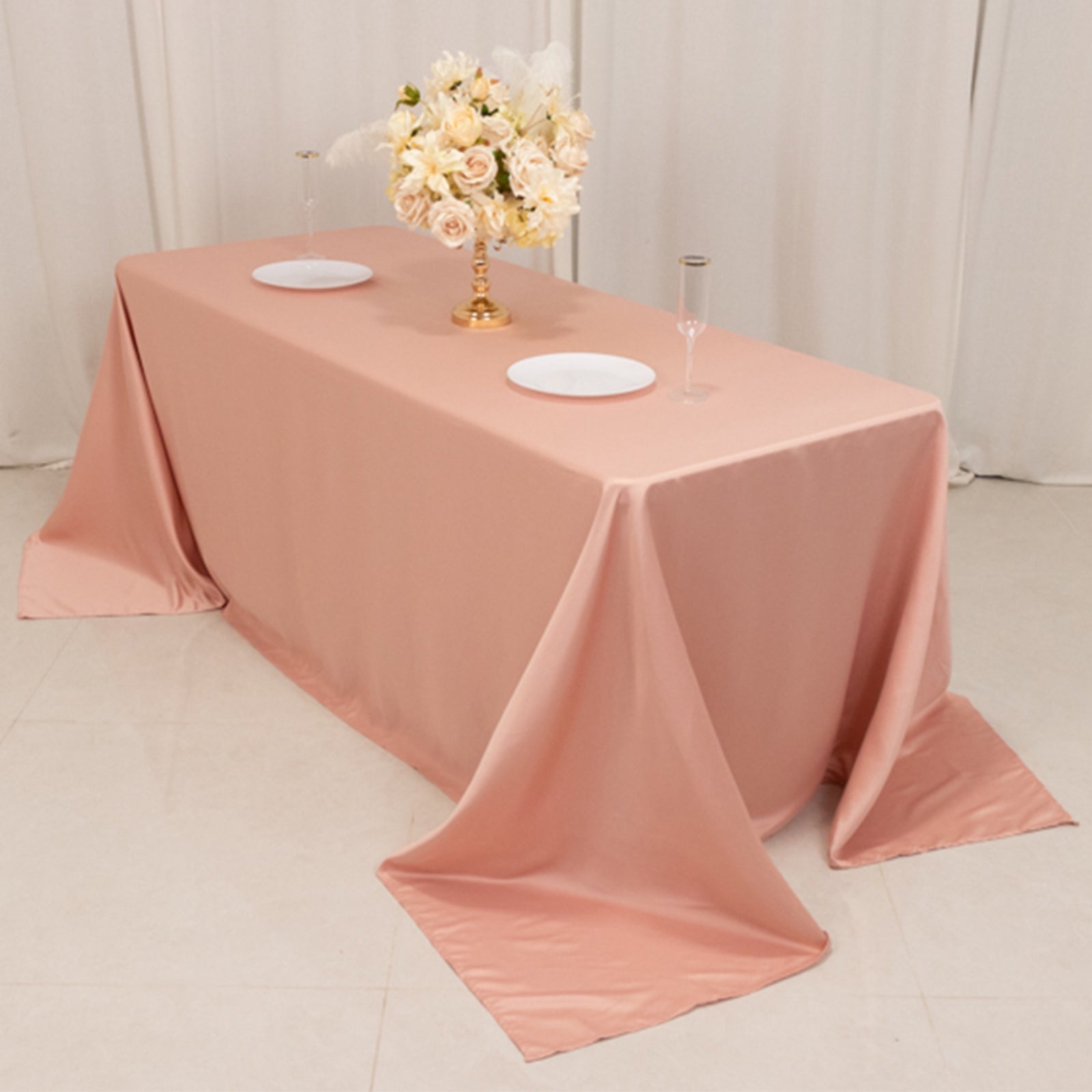 Lamour Satin 90x132 Rectangle Tablecloth Dusty Rose - Soft & Silk-Like Seamless Table Cover