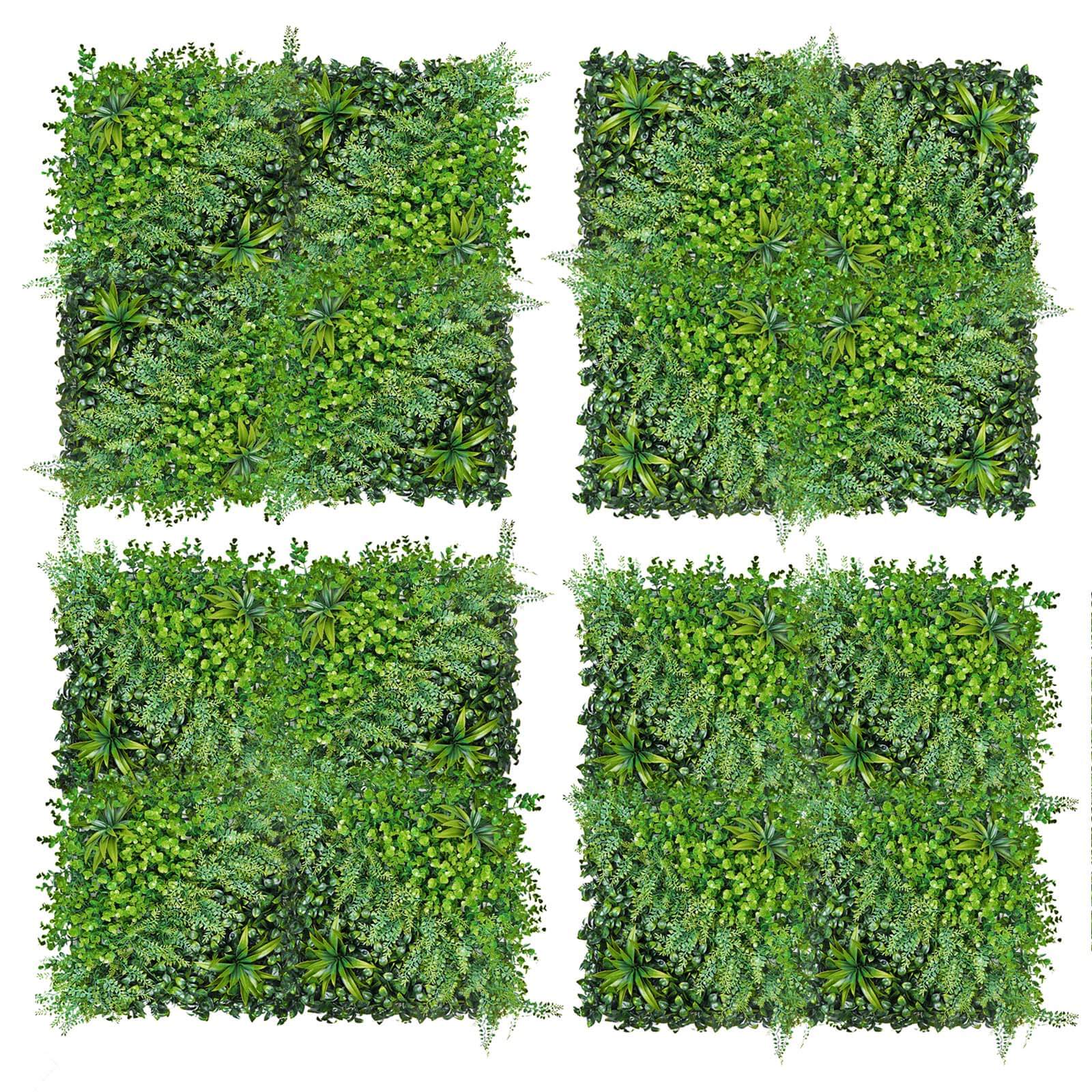 13 Sq. ft. Artificial Boxwood Fern Greenery Garden Wall, Grass Backdrop Mat, Indoor Outdoor UV Protected Assorted Foliage - 4 Panels