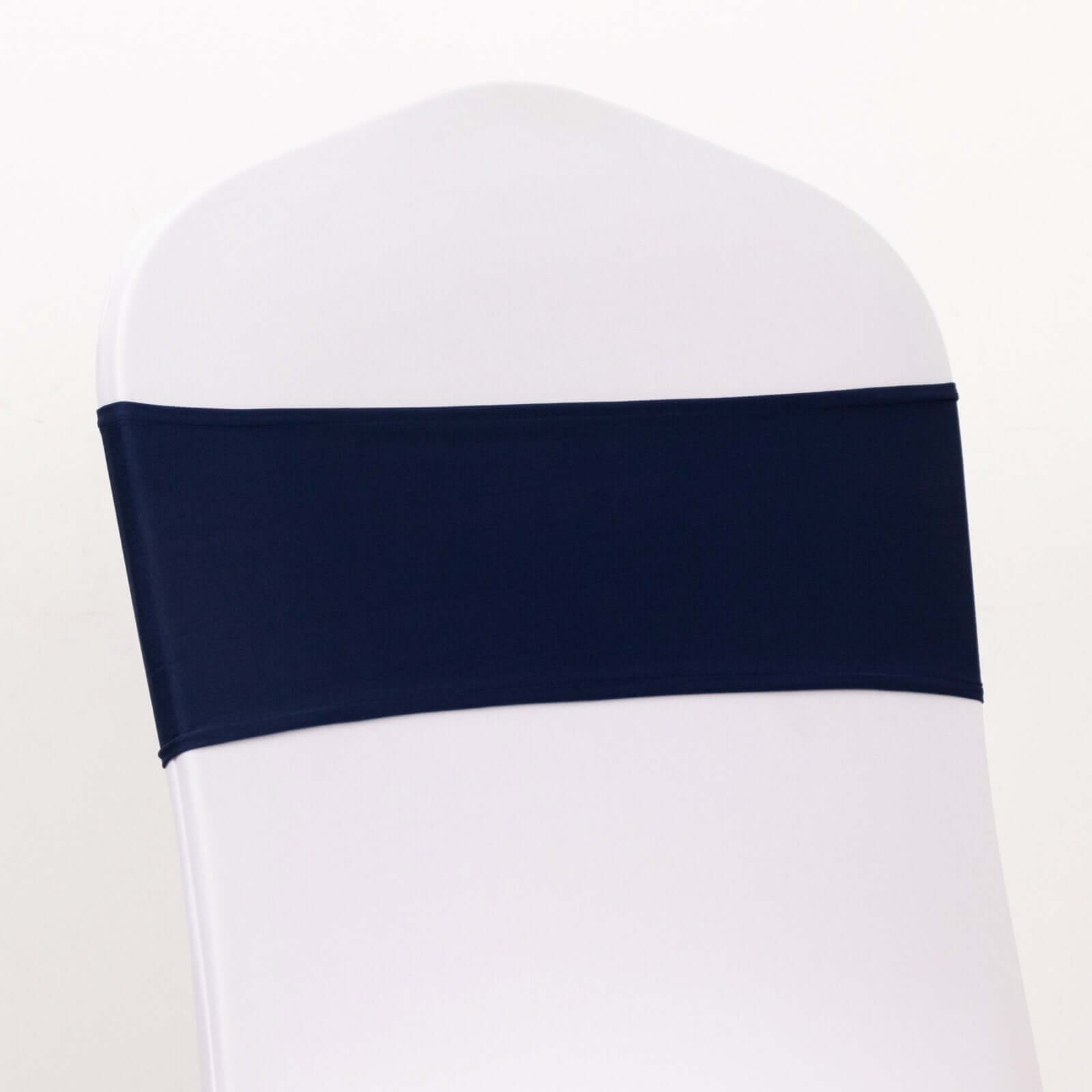 5 Pack Spandex Chair Sashes Navy Blue with Gold Rhinestone Buckles - Reusable Four-Way Stretch Sash Bands 5x14