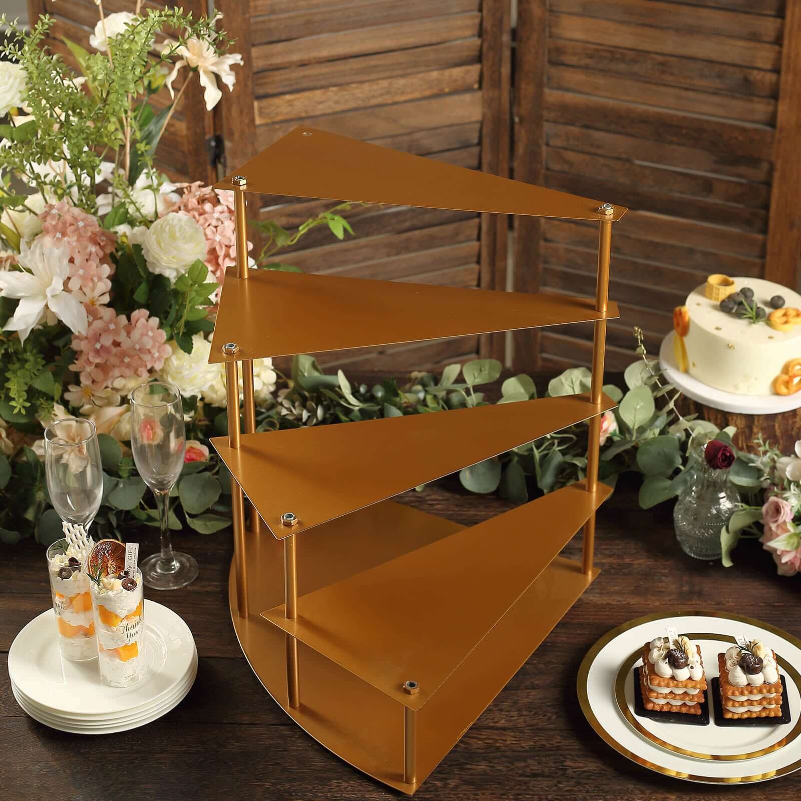4-Tier Metal Spiral Stairway Cupcake Display Stand Gold - Dessert Cake Step Pedestal Tray 17