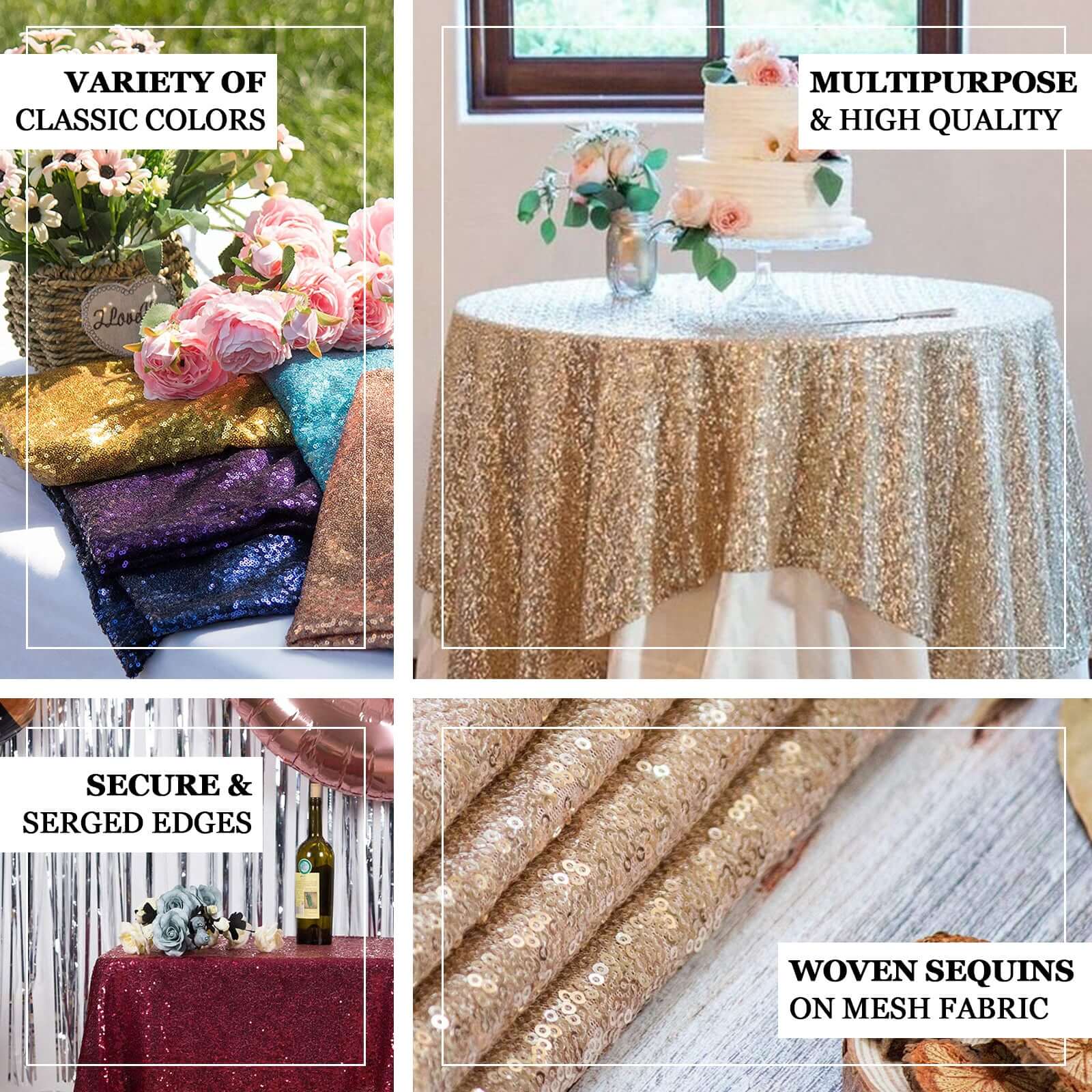 Sequin 60x60 Table Overlay Square Tablecloth Blush - Luxe Wedding Table Topper