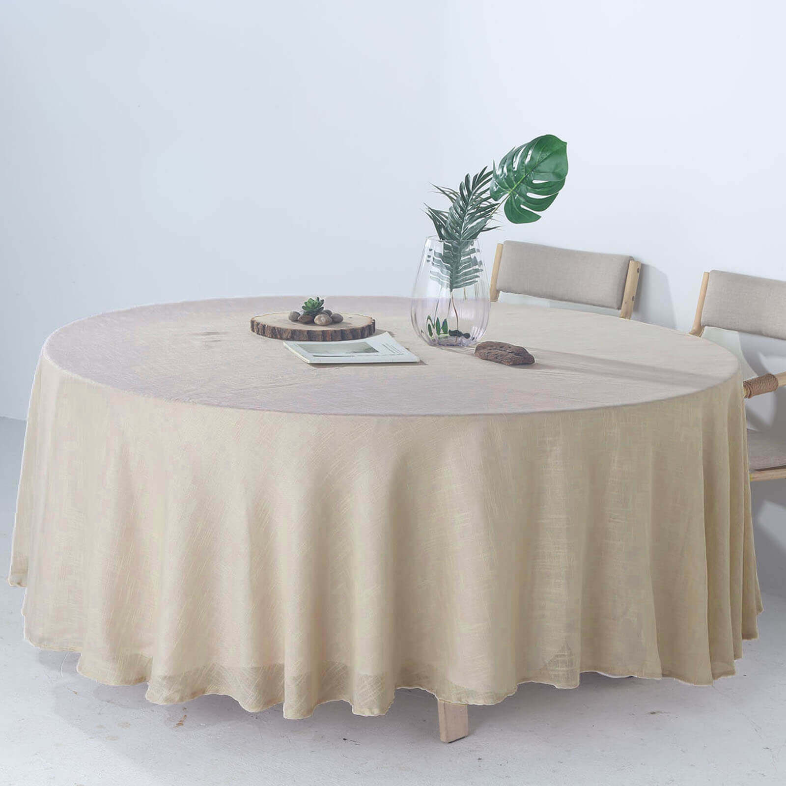 Faux Linen 108 Round Tablecloth Beige - Slubby Textured & Wrinkle Resistant Table Cover