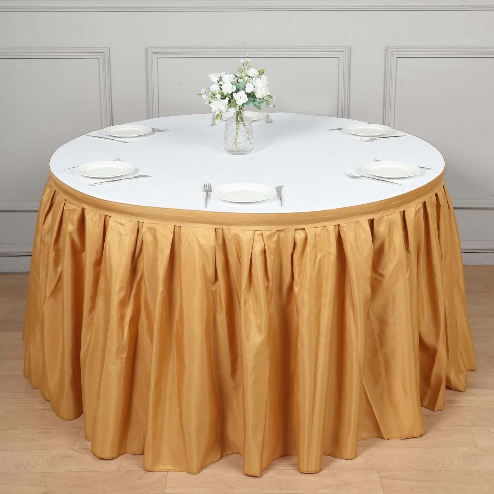 Polyester 21ft Table Skirt Gold - Classic Pleated Design for Weddings & Events