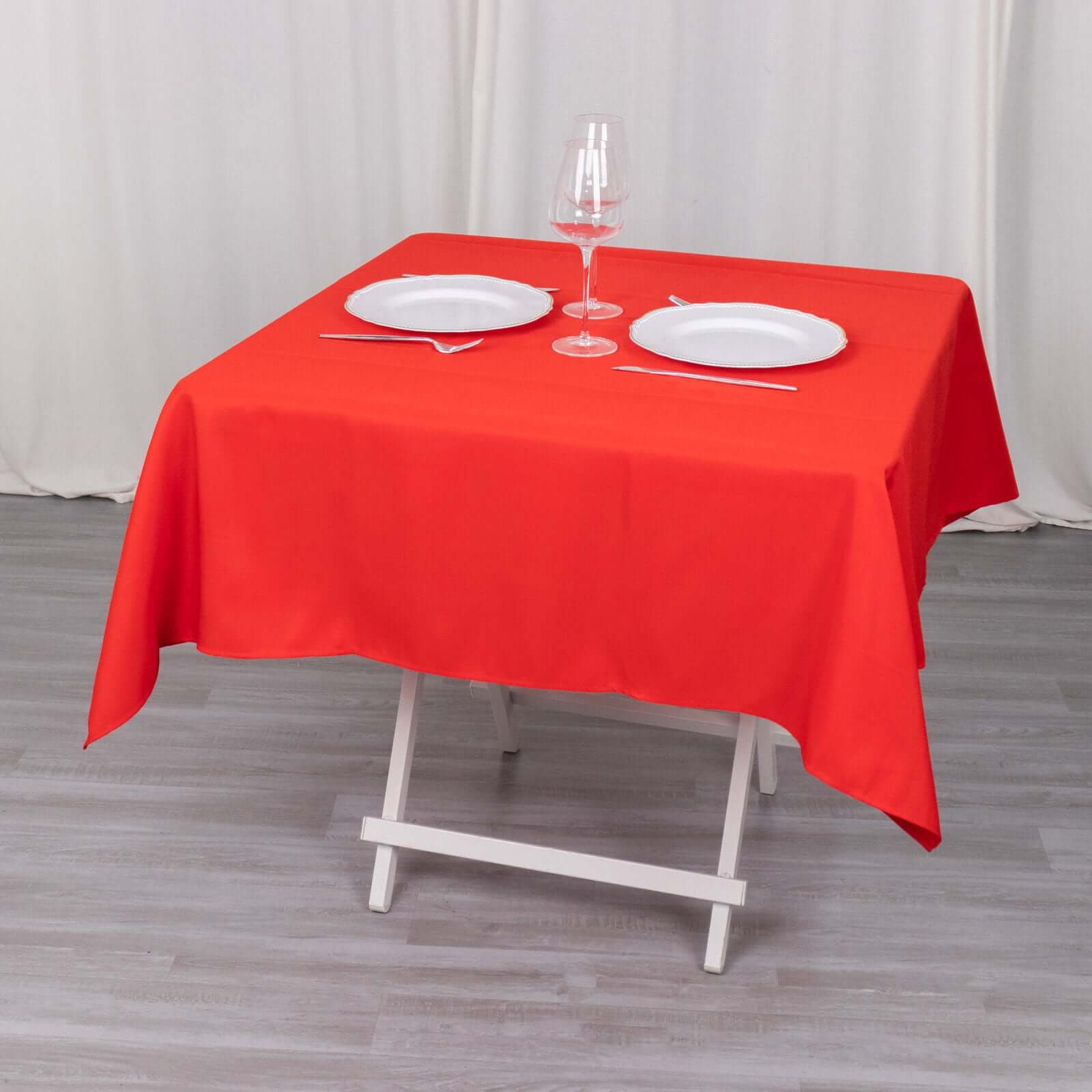 Premium Polyester 54x54 Table Overlay Square Tablecloth Red - Stain and Wrinkle-Resistant 220GSM Table Topper