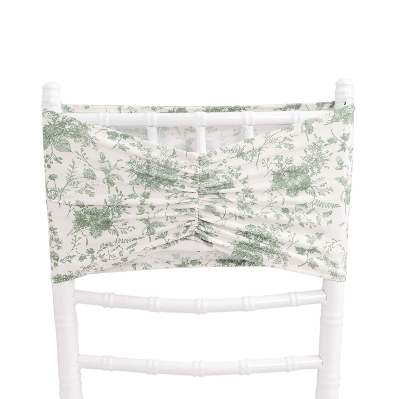 5 Pack Spandex Chair Sashes White/Dusty Sage Green French Toile Floral Pattern - Wide Wrinkle-Free Stretchable Chair Bands 8x13