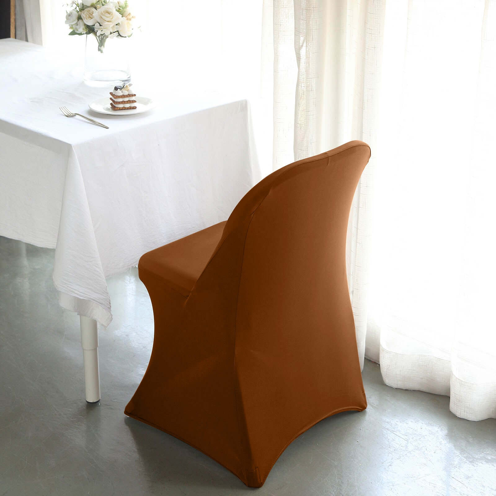 Stretch Spandex Chair Cover Cinnamon Brown for Folding Chairs - Reusable & Wrinkle-Resistant 160GSM Fitted Slipcover