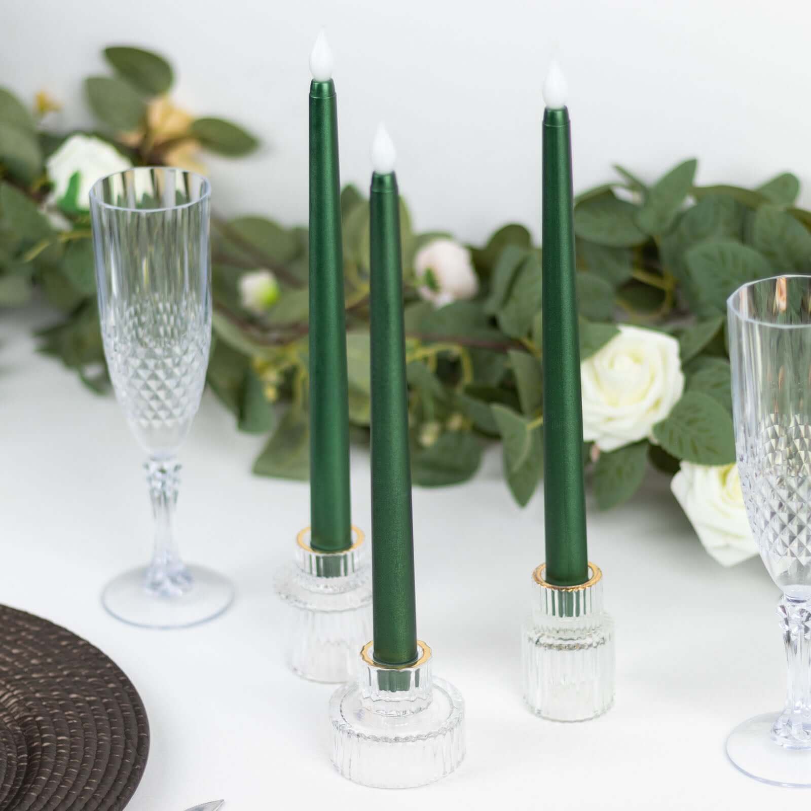 3-Pack LED Decorative Lighting Warm Flickering Hunter Emerald Green - Flameless Taper Candles 11