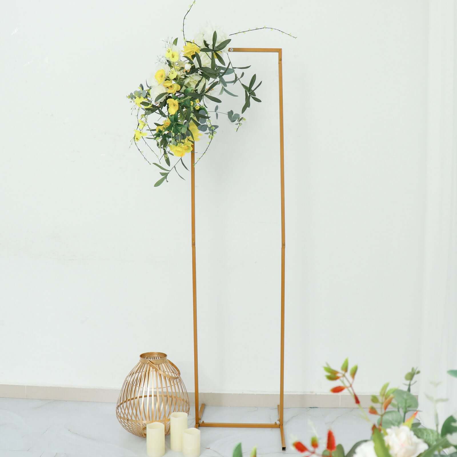 5.5ft Slim Gold Metal Frame Wedding Arch, Rectangular Backdrop Stand, Floral Display Frame