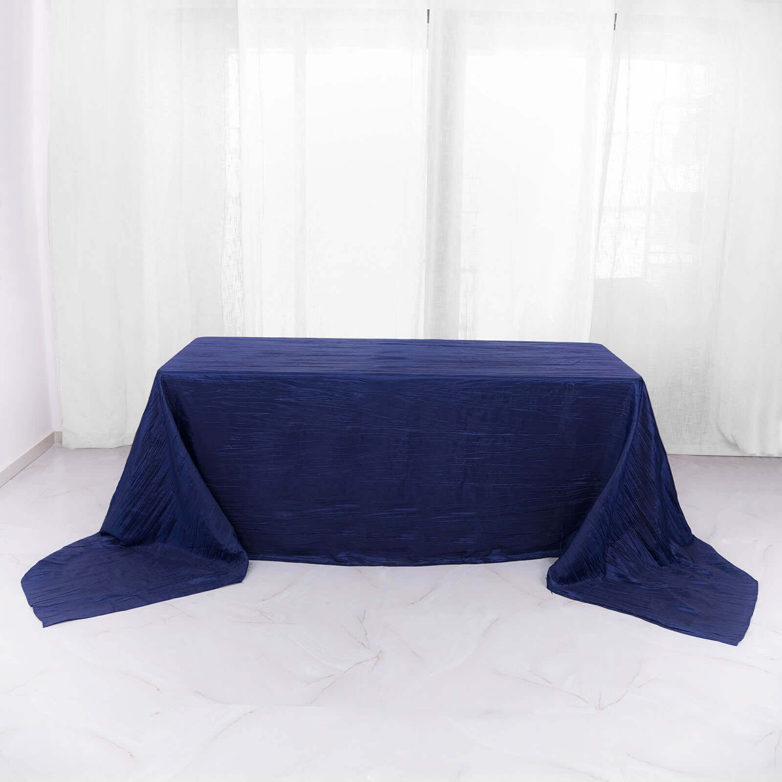 Taffeta 90x156 Rectangle Tablecloth Navy Blue - Accordion Crinkle Seamless Table Cover