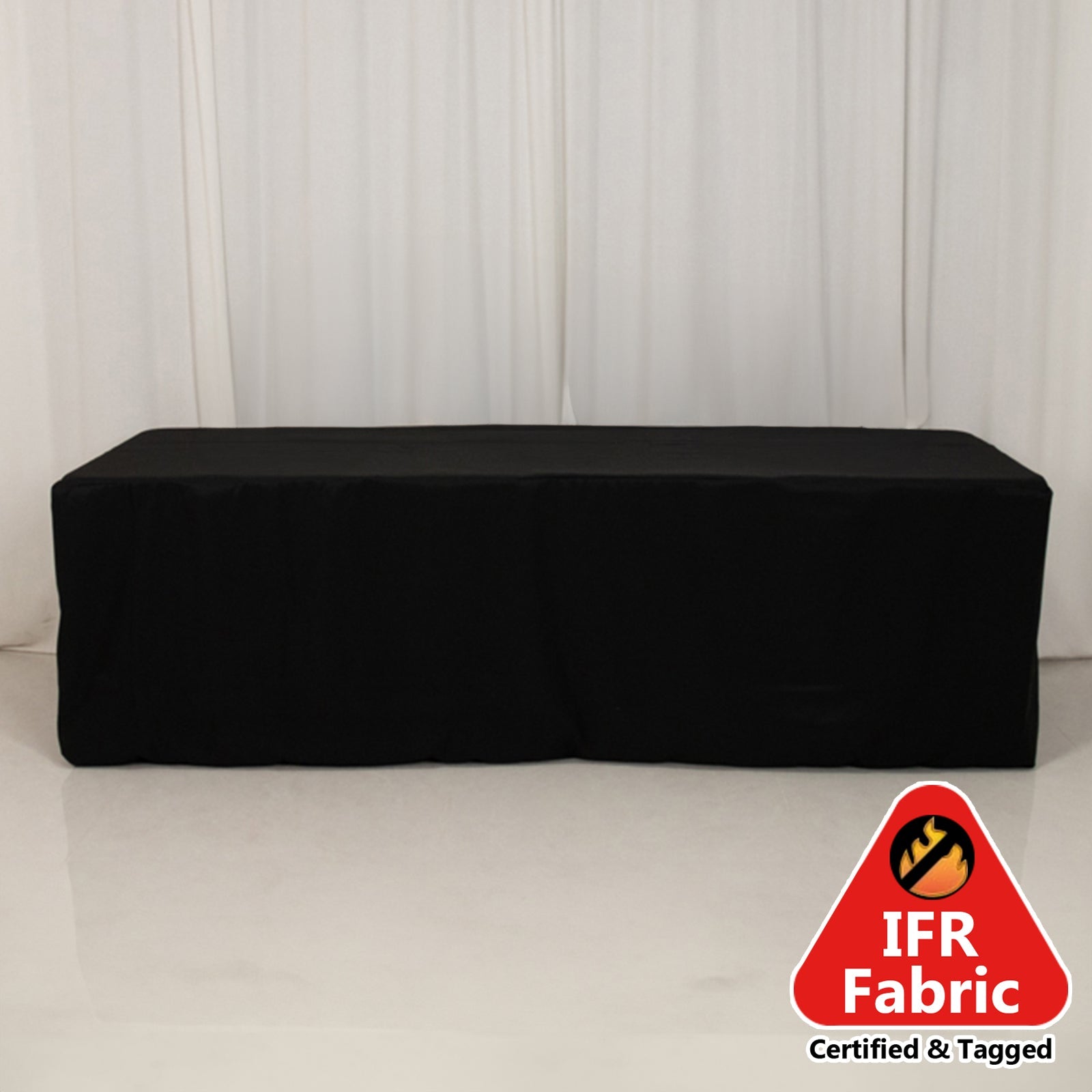 Fire Retardant Premium Polyester 8ft Rectangular Tablecloth Black Fitted High-Performance Table Cover