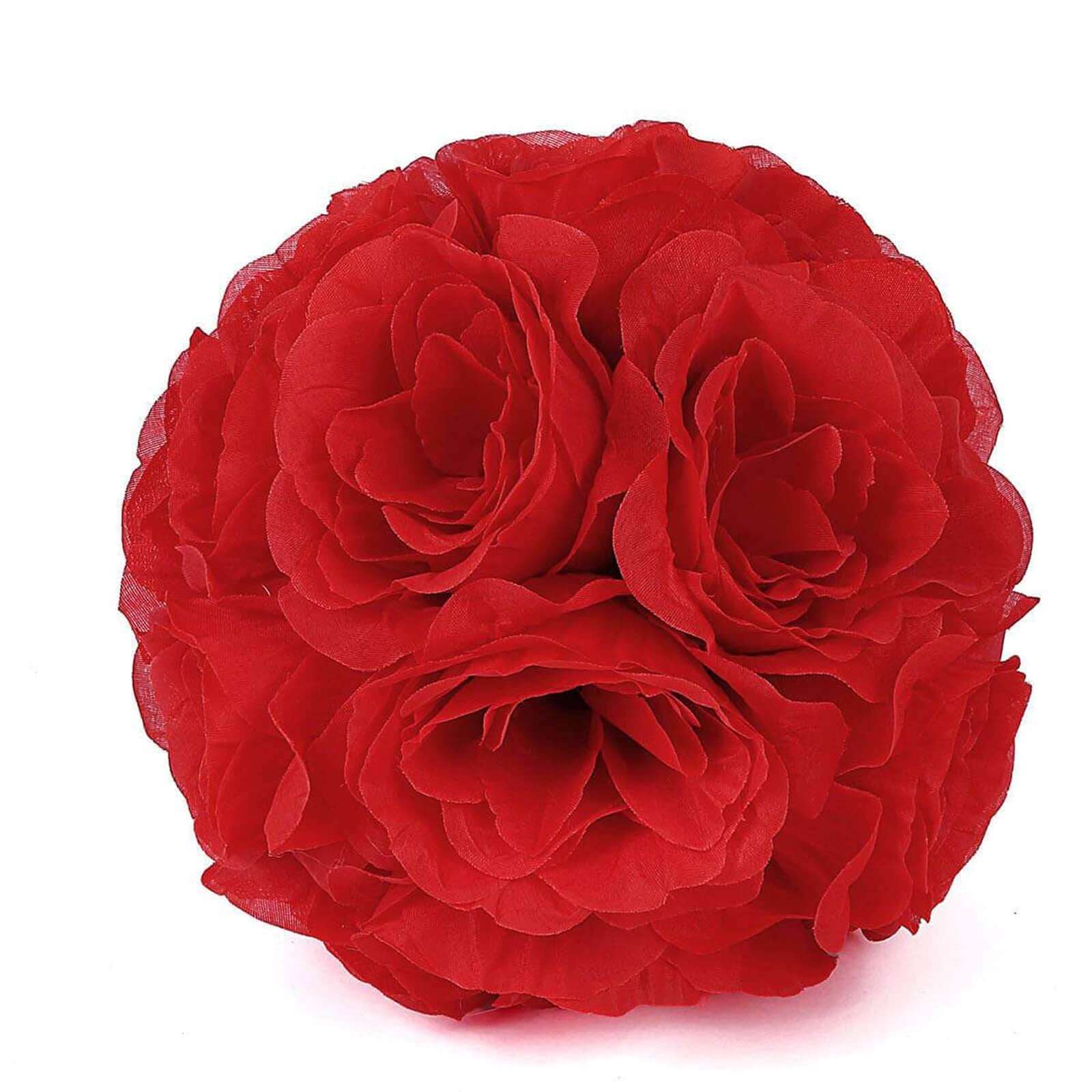 2 Pack 7 Red Artificial Silk Rose Kissing Ball, Faux Flower Ball