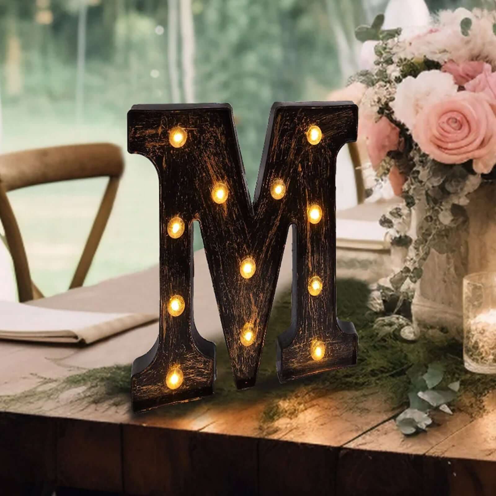 LED Marquee Letter M Industrial Style Antique Black - Light-Up Alphabet Sign for Weddings & Displays 9