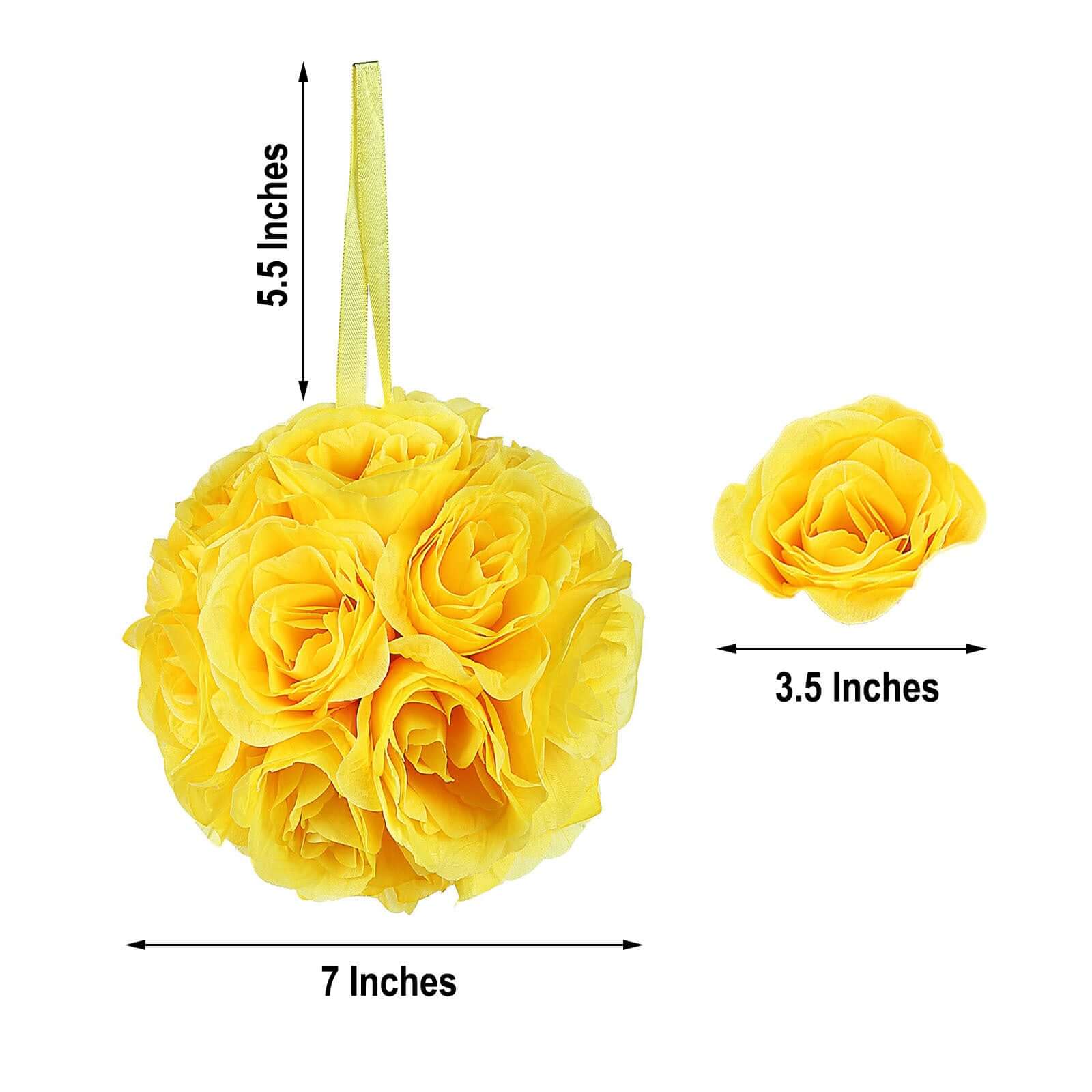 2 Pack 7 Yellow Artificial Silk Rose Kissing Ball, Faux Flower Ball