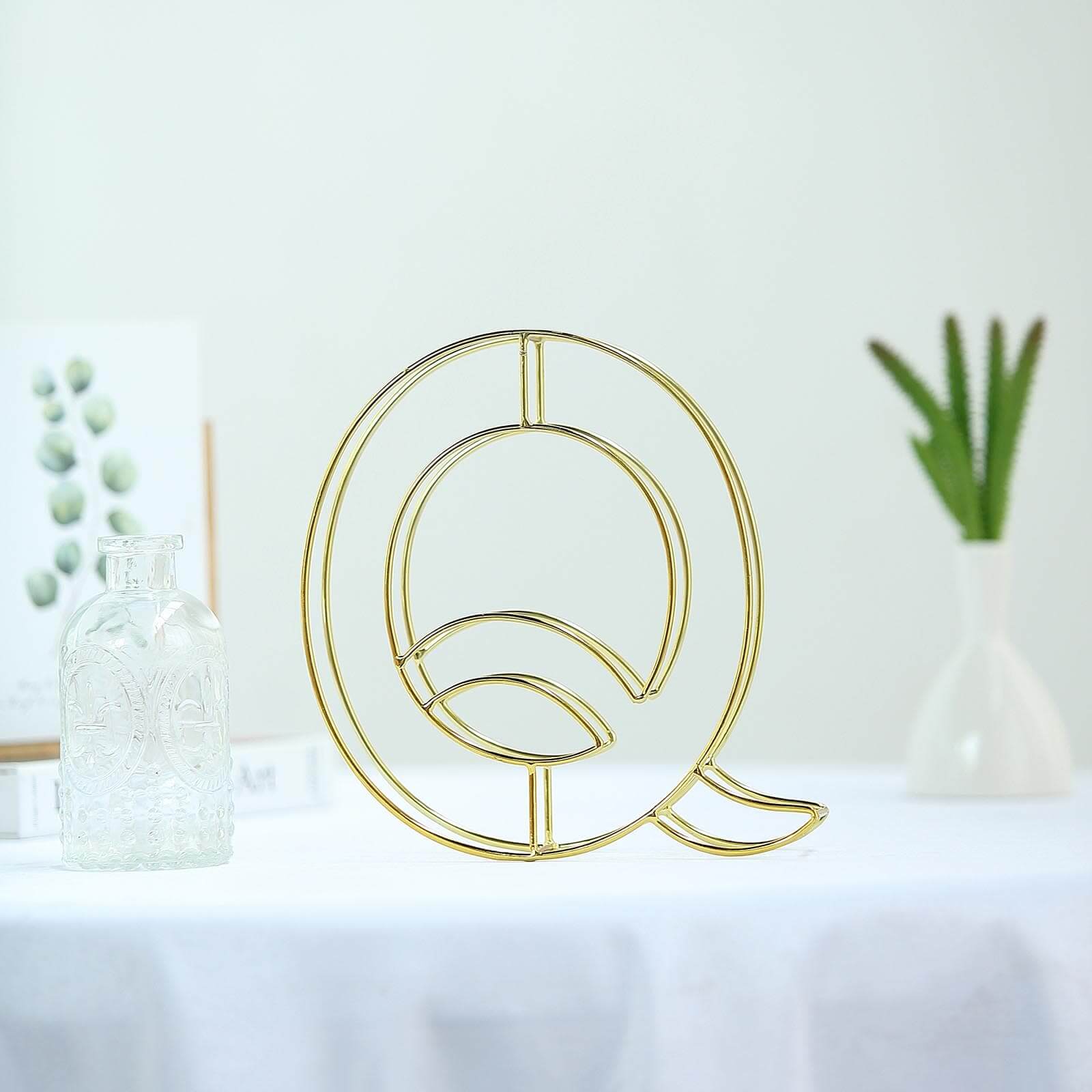 8 Tall Gold Freestanding 3D Decorative Wire Letter, Wedding Centerpiece - Q