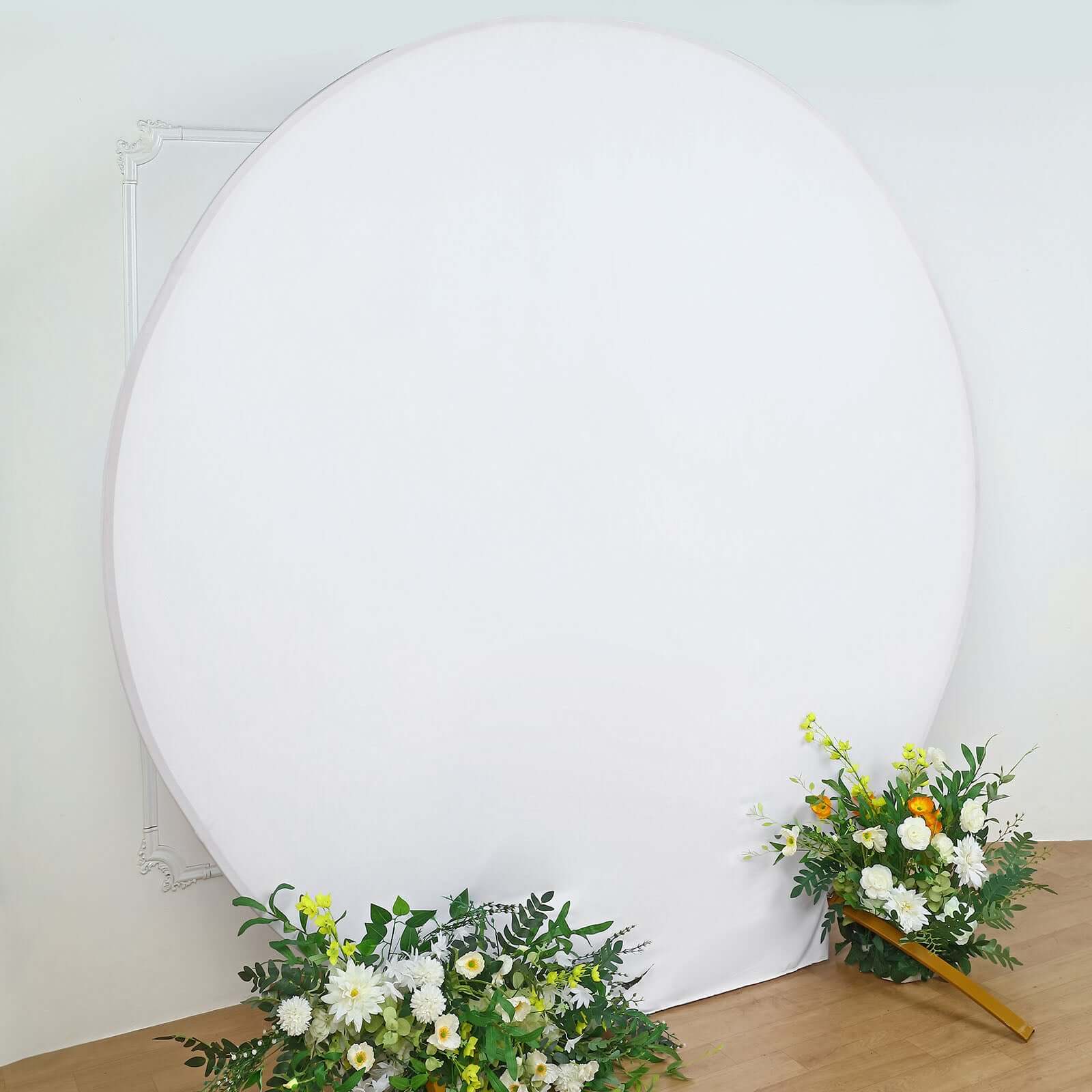 7.5ft White Round Spandex Fit Party Backdrop Stand Cover