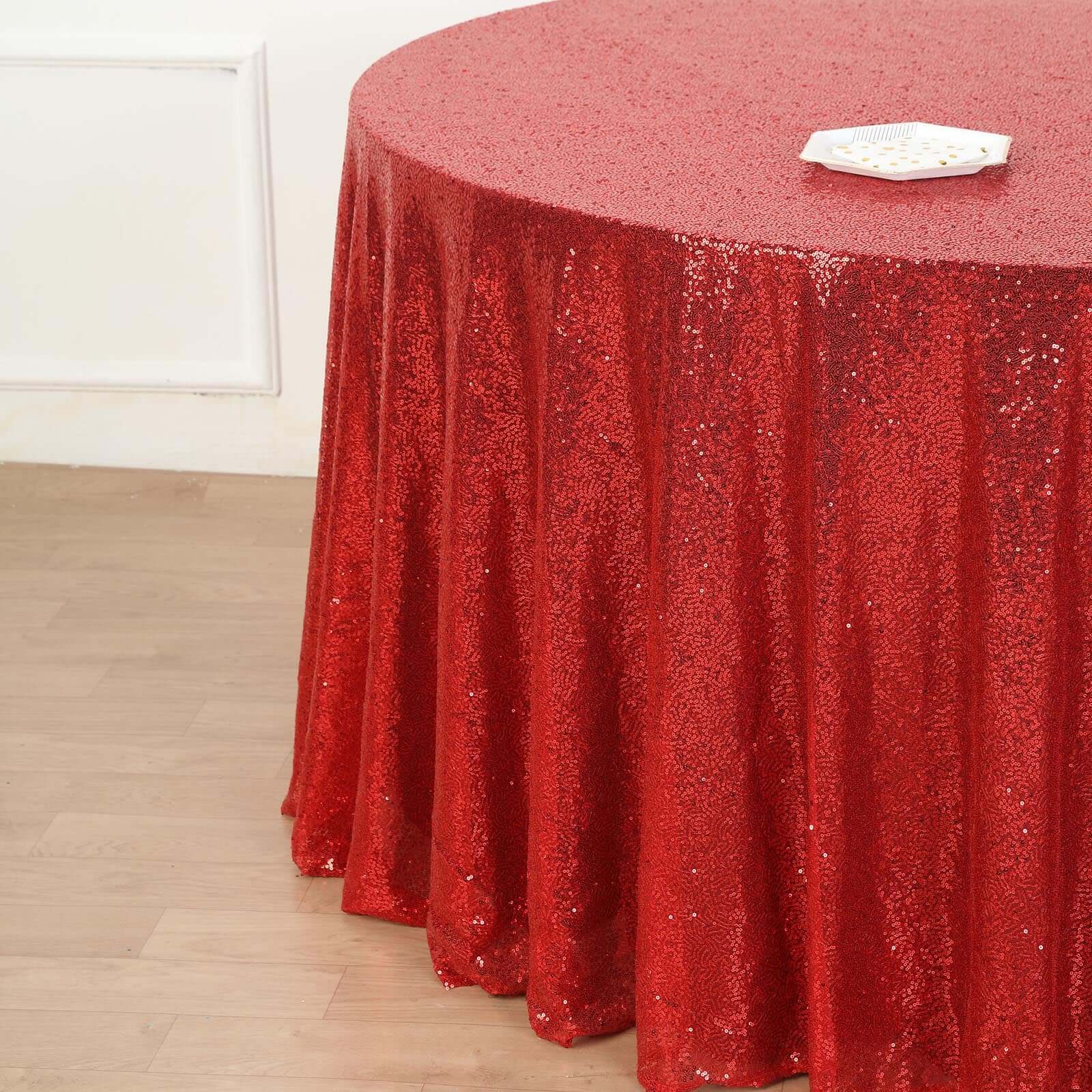 Sequin 132 Round Tablecloth Red - Seamless Dazzling Table Cover