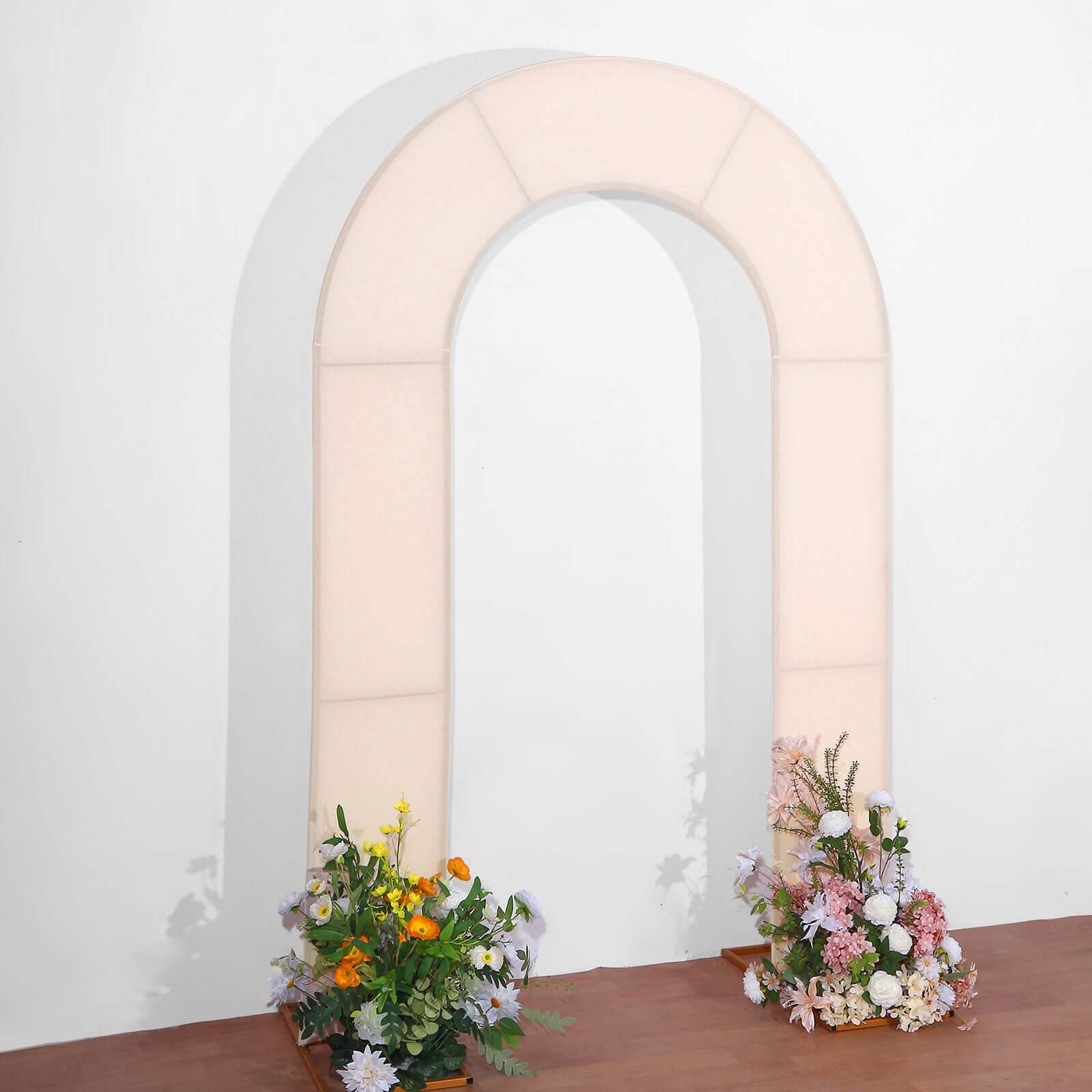 8ft Blush Spandex Fitted Open Arch Wedding Arch Cover, Double-Sided U-Shaped Backdrop Slipcover