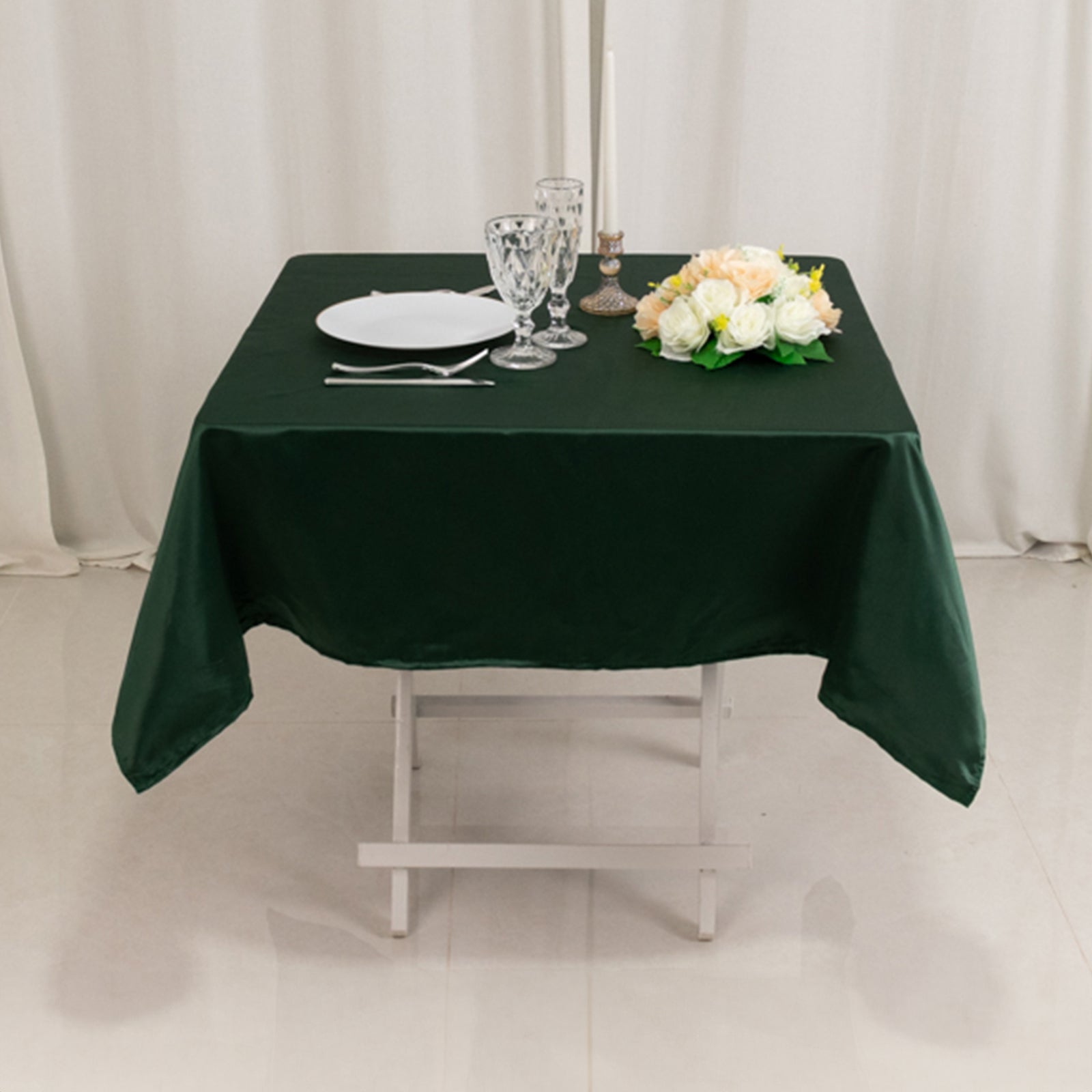 Lamour Satin 54x54 Square Tablecloth Hunter Emerald Green - Durable & Silk-Like Table Cover