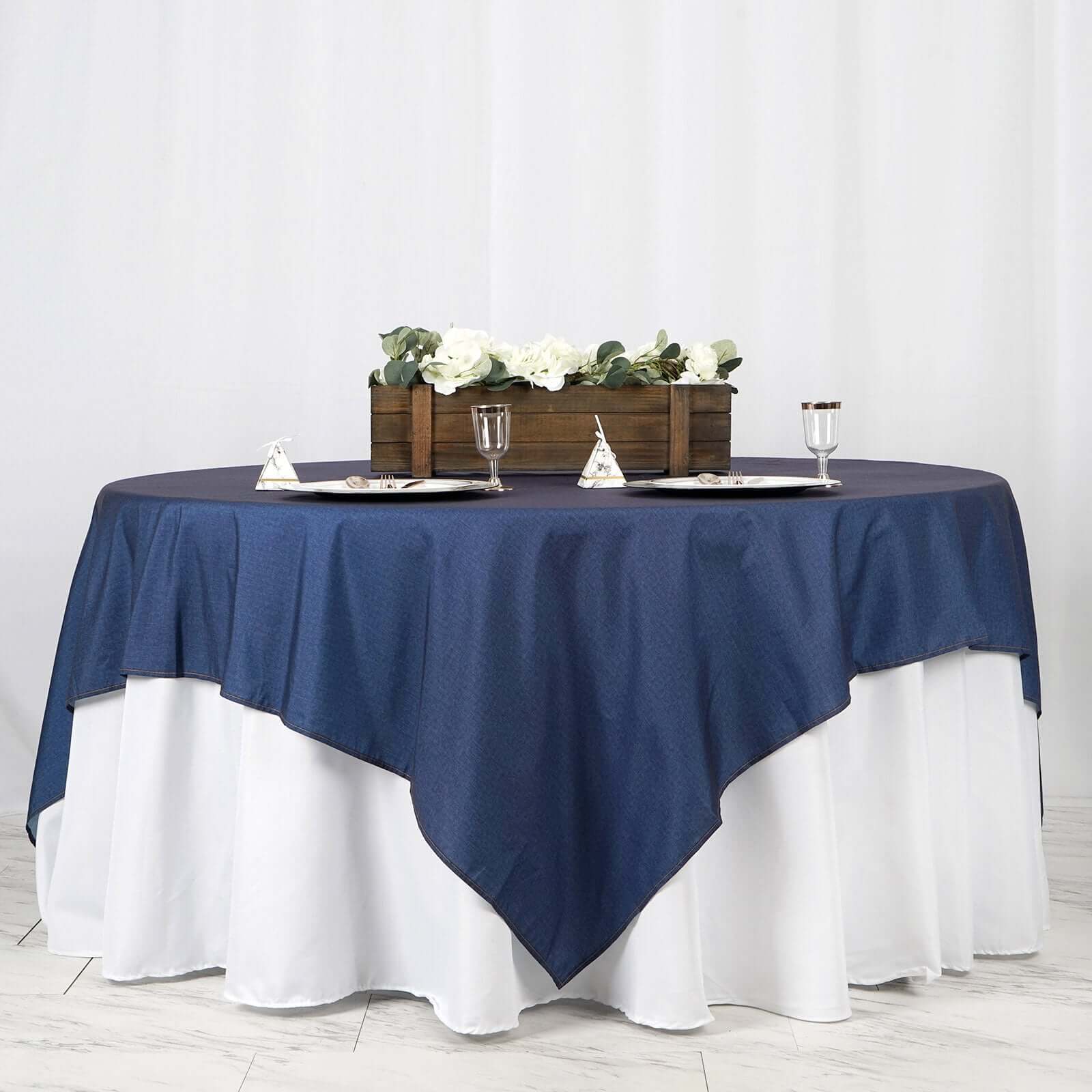 Polyester 85x85 Table Overlay Dark Blue - Faux Denim Table Topper