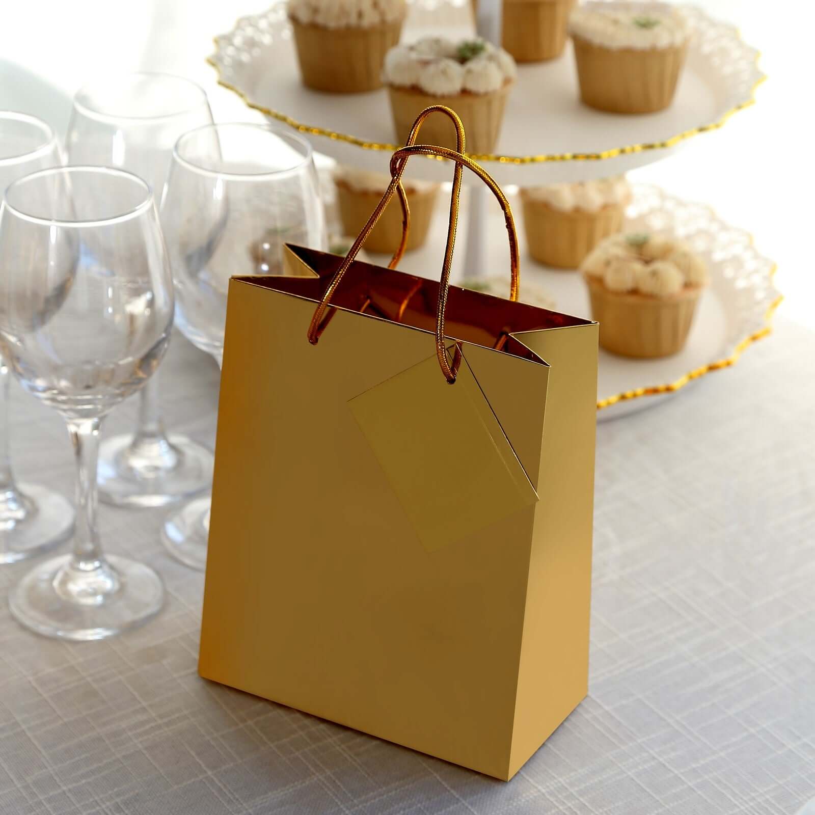 12 Pack Gold Foil Paper Party Favor Gift Bags with Handles, Shiny Metallic Euro Tote Bags - 7
