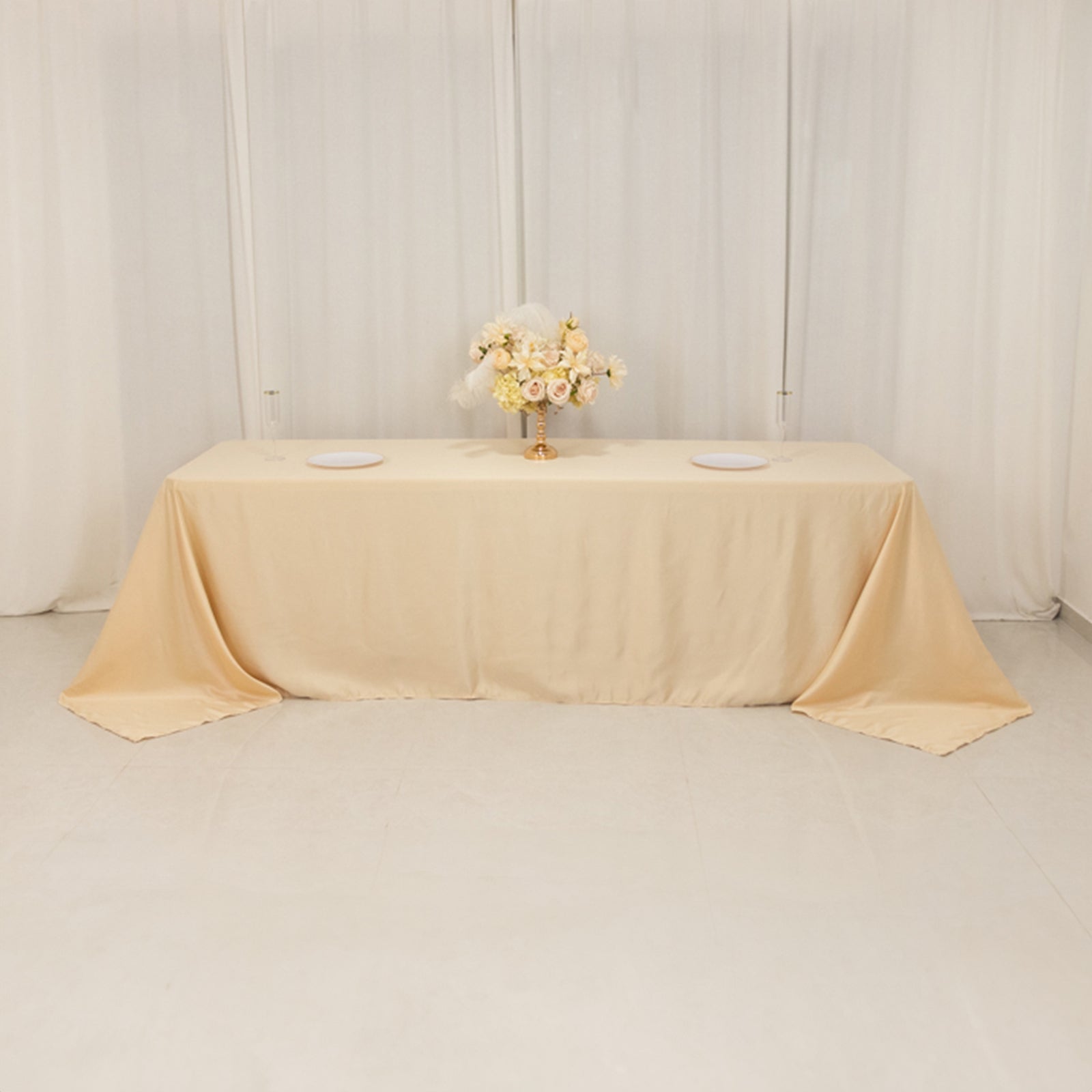 Lamour Satin 90x156 Rectangle Tablecloth Beige - Luxurious, Soft Seamless Table Cover