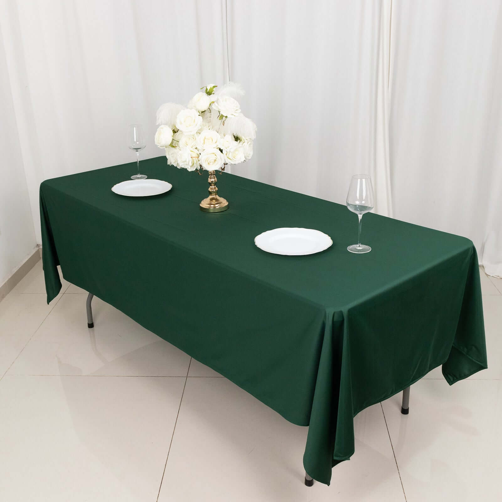 Premium Scuba Rectangular 60x102 Tablecloth Hunter Emerald Green - Wrinkle Free & Stain Resistant Table Cover