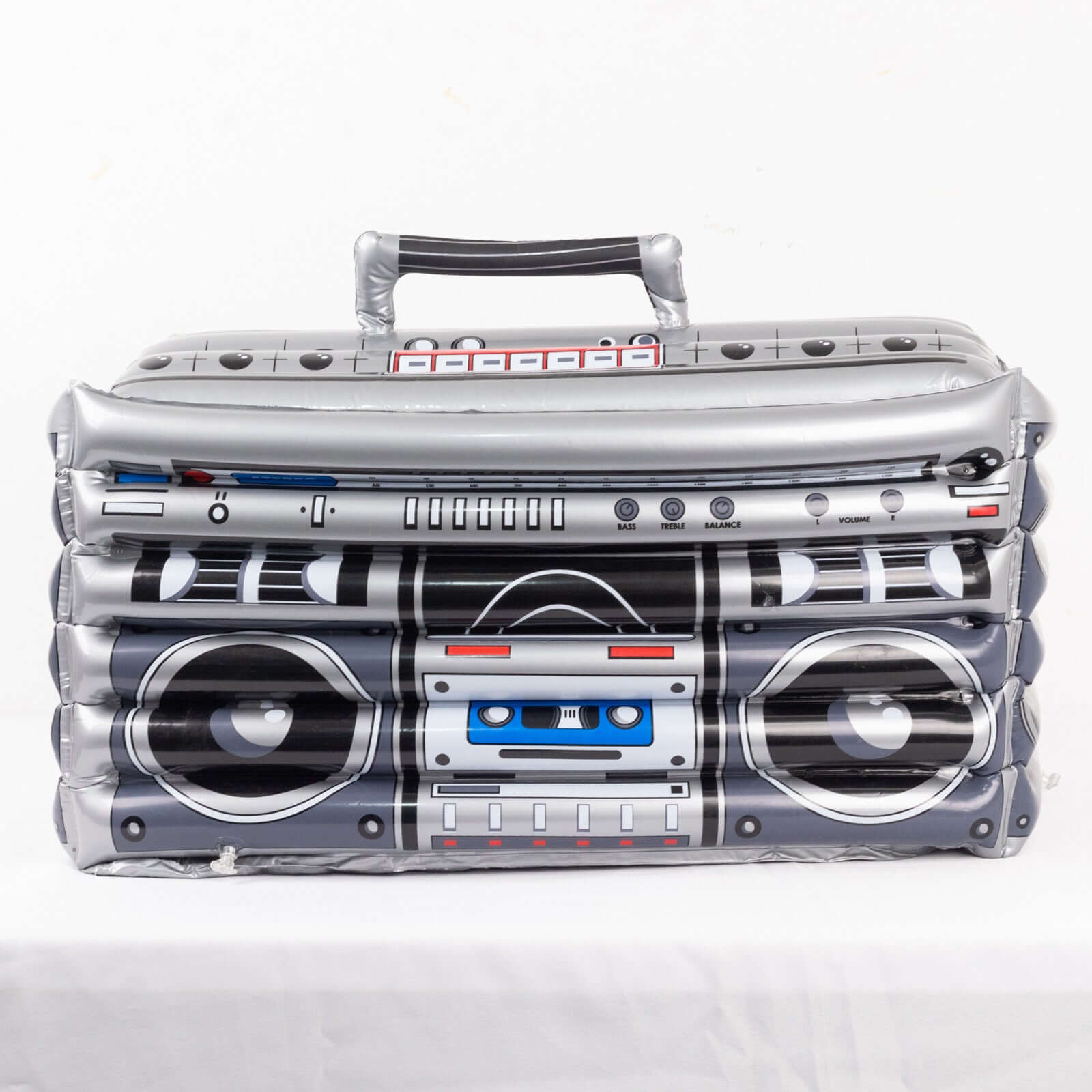 Silver Inflatable Ice Beverage Cooler with 80's Boom Box Design - Party Drink Container for Pool Events 24x12