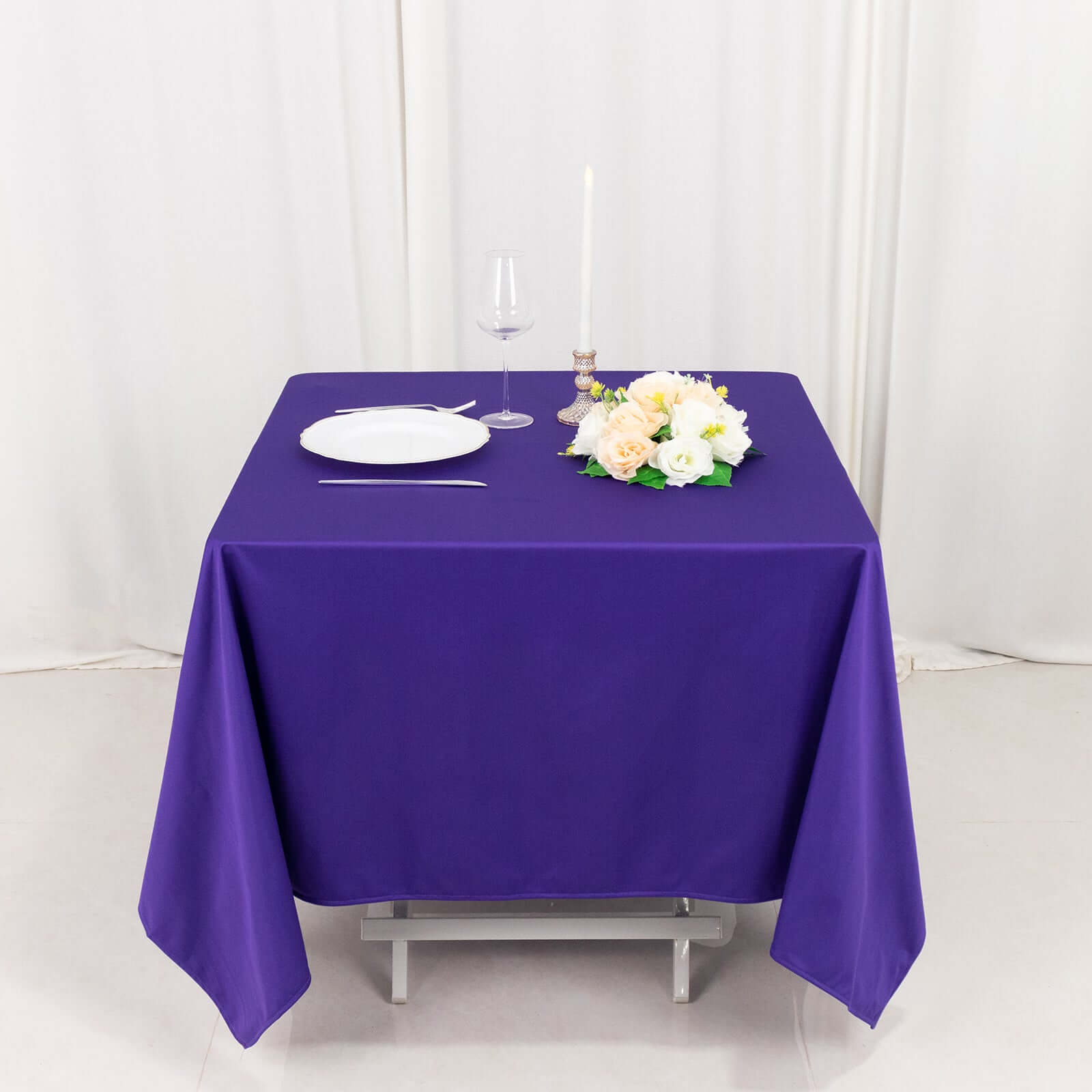 Premium Scuba Square 70x70 Tablecloth Purple - Wrinkle Free & Stain Resistant Table Cover