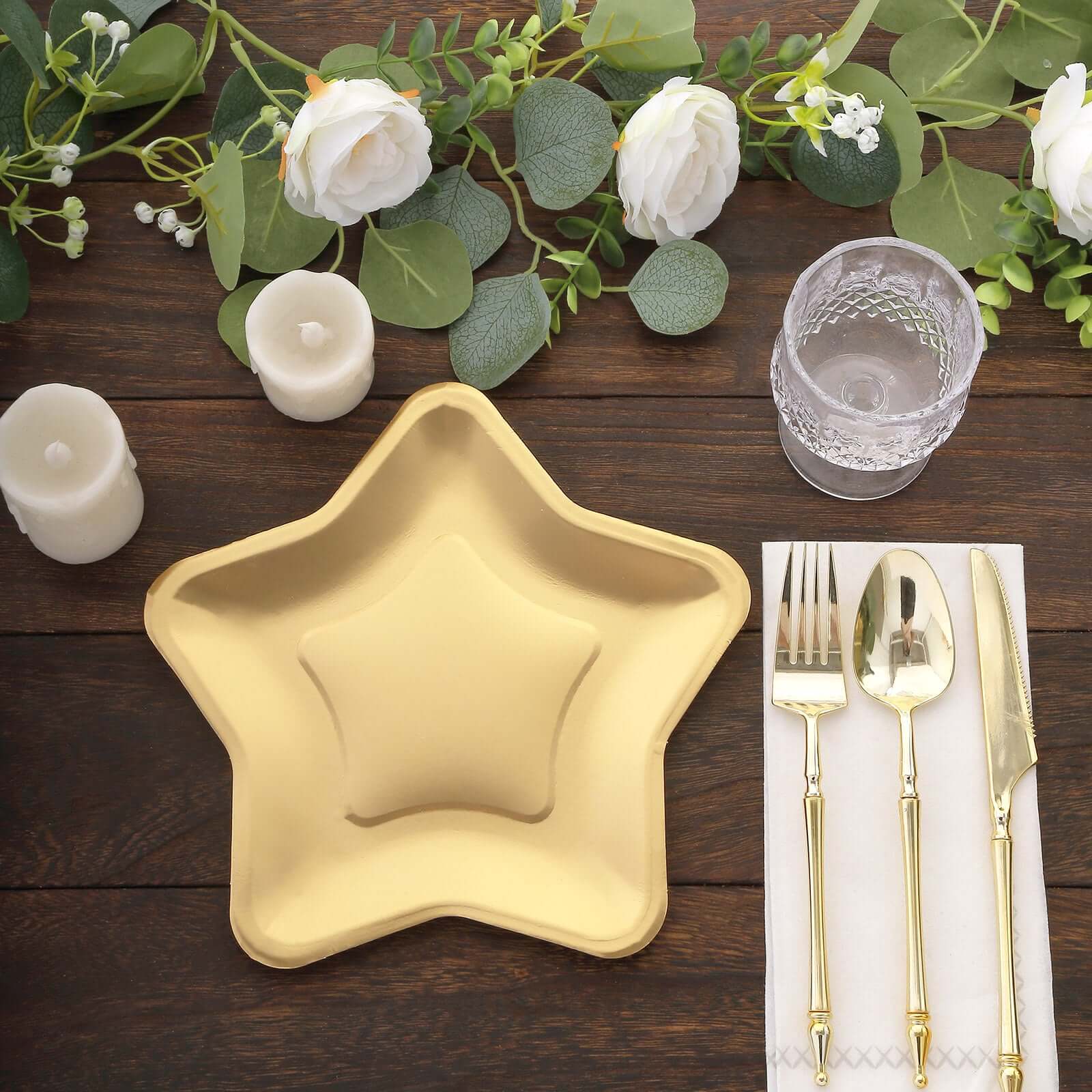 25-Pack Paper Star Shaped Dinner Plates Matte Gold - Eco-friendly Disposable 300GSM Party Plates for Starry-Themed Events 9