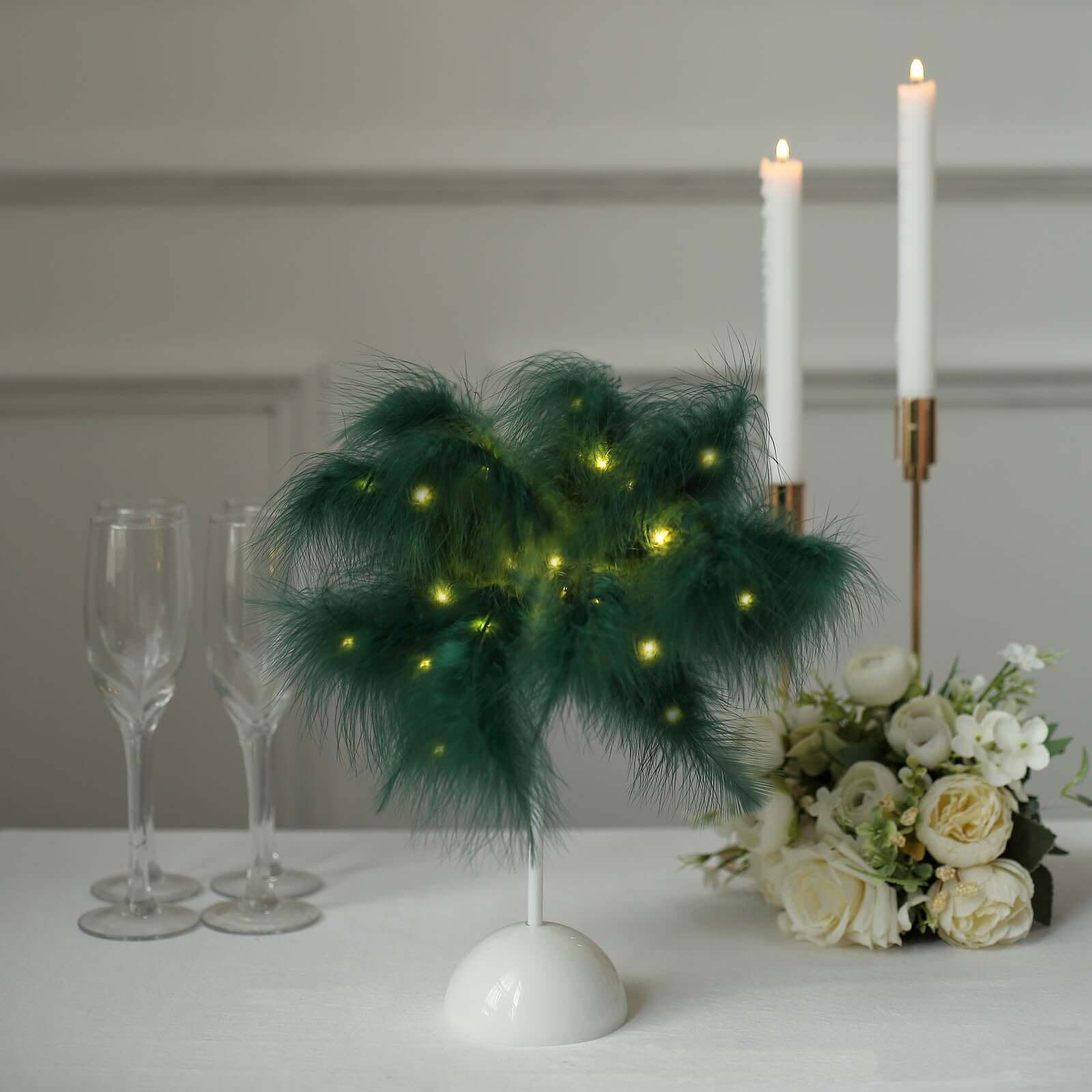 Table Lamp Feather Design Hunter Emerald Green LED Battery Operated - Cordless Wedding Centerpiece 15