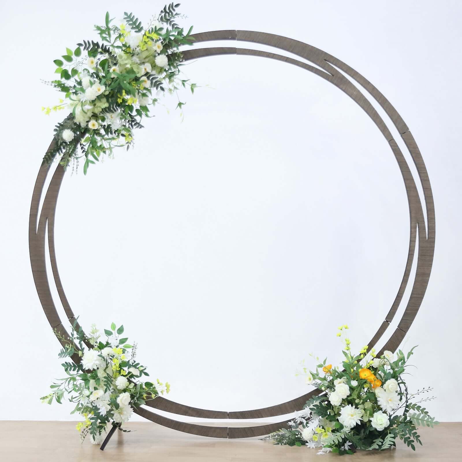 8ft Natural Brown Wood Round Event Party Arbor Backdrop Stand, Rustic DIY Wedding Arch